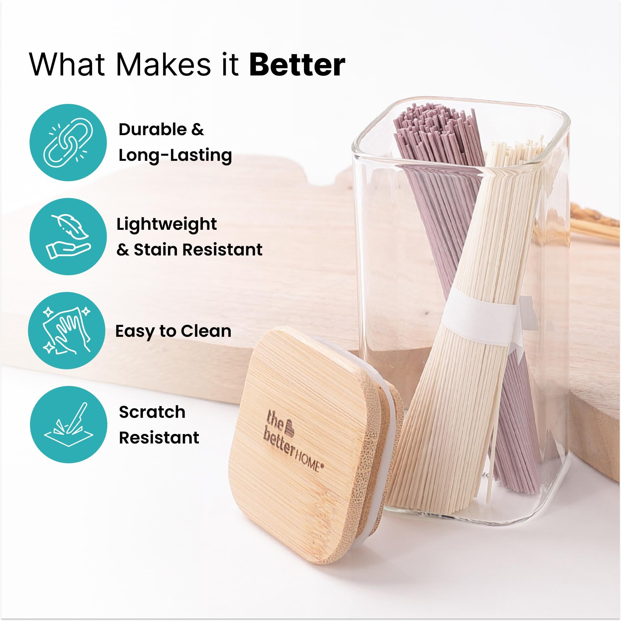 The Better Home Pack Of 4 Borosilicate Glass Jars With Bamboo Lid | 300Ml Each | Rectangular Spice Jars | Airtight Borosilicate Kitchen Containers Set | Glass Jars For Spices, Dry Fruits, Sugar, Salt