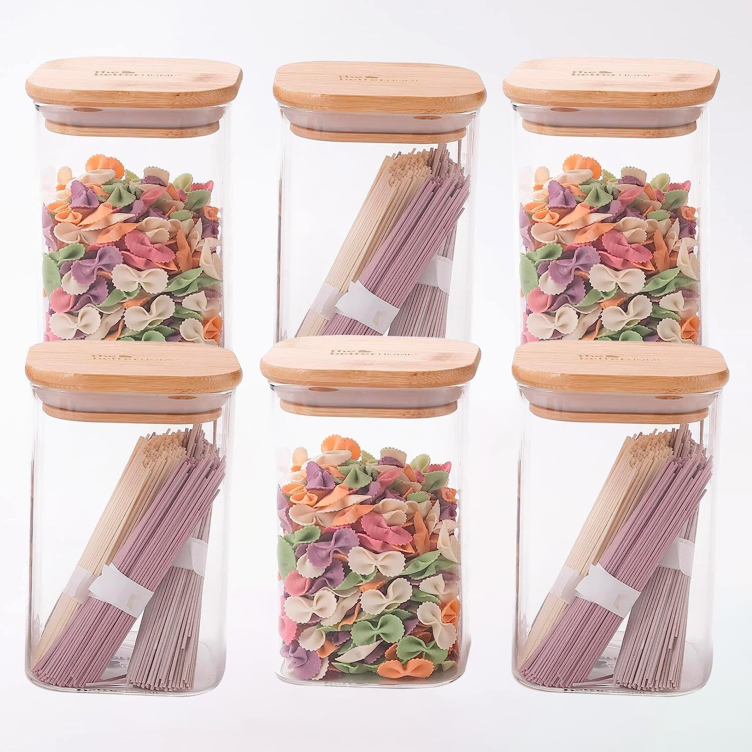 The Better Home Pack Of 2 Borosilicate Glass Jars With Bamboo Lid | Rectangular Transparent Airtight Borosilicate Kitchen Containers Set | Glass Jars For Cookies Snacks Tea Coffee Sugar | 600 Ml Each