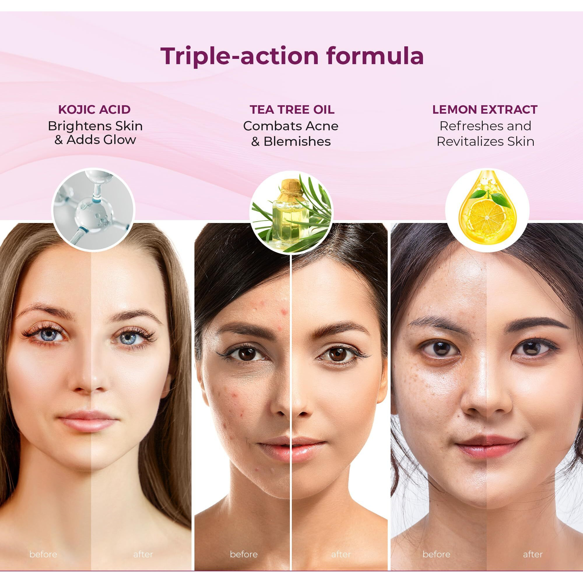 Kozicare Kojic Acid Soap & Glutathione Soap | Lemon & Tea Tree Soap | Detan Soaps For Bath | Bath Soap Combo Offers | Bathing Soaps | Cleanses Deeply & Refreshes | Fights Acne & Blemishes - Pack Of 3