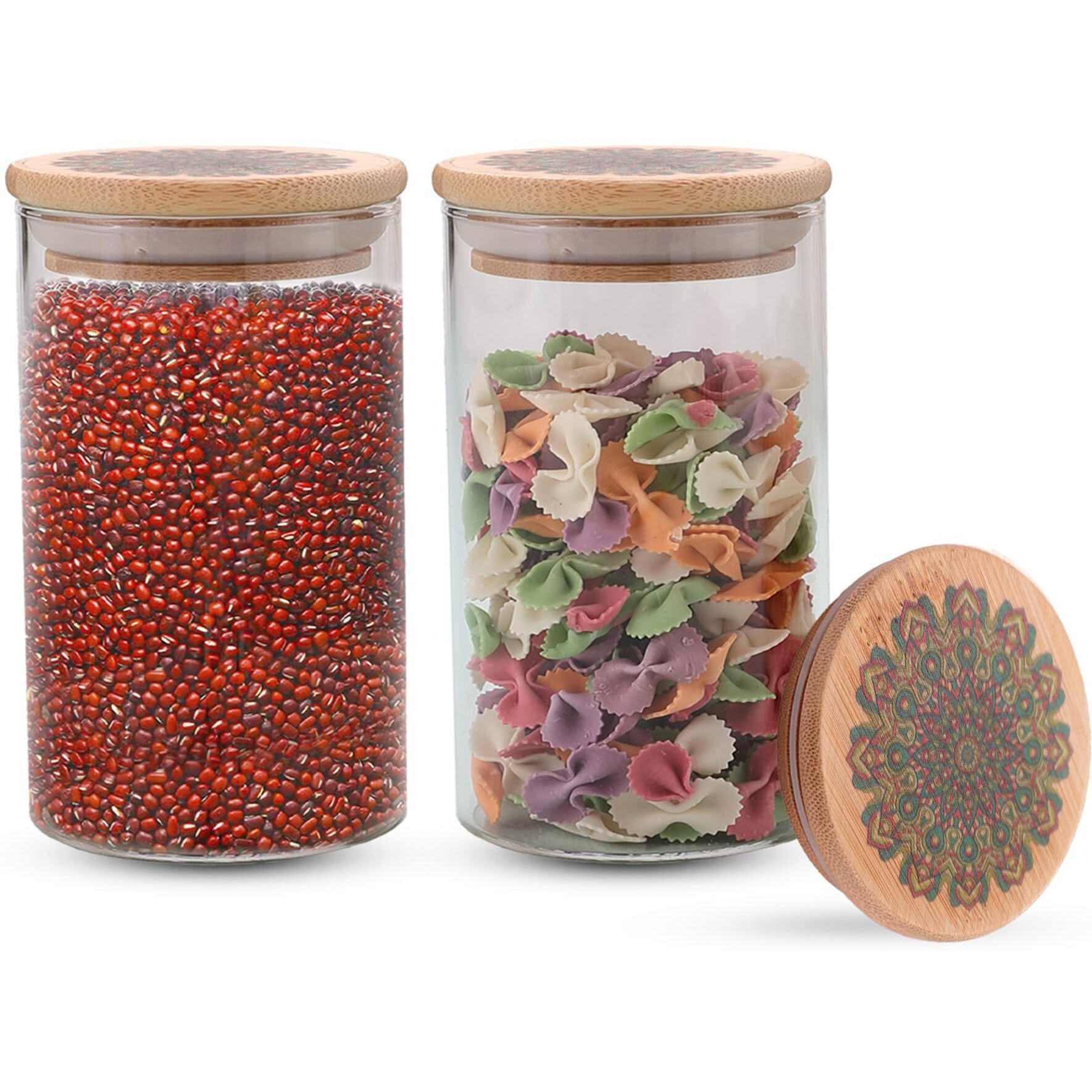 The Better Home Pack Of 2 Borosilicate Jars With Printed Bamboo Lids | 600Ml Each Kitchen Containers Set I Airtight Glass Jar For Cookies, Snacks, Spices, Tea, Coffee, Sugar, Dry Fruits