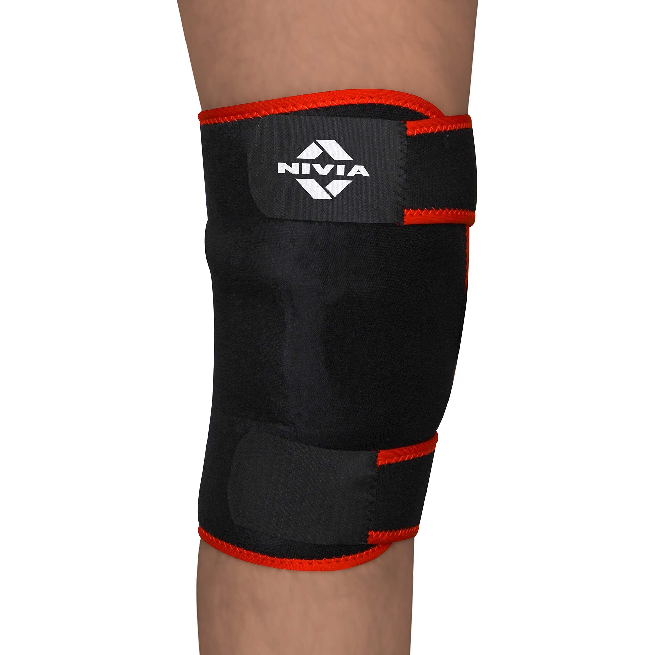 Nivia Orthopedic Knee Support With Adjustable Velcro For Men And Women,Adjustable Knee Support, For Sports,For Running, For Cycling, Pain Relief Knee Cap, Knee Brace, Knee Guard,Free Size (Black-Red)