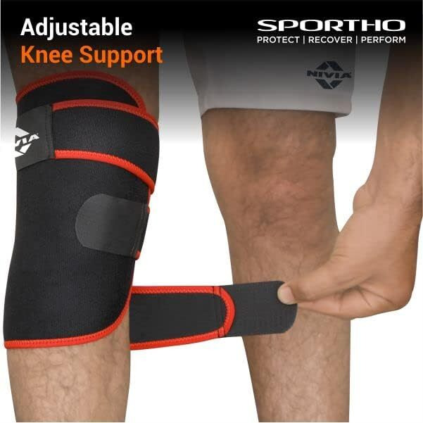 Nivia Orthopedic Knee Support With Adjustable Velcro For Men And Women,Adjustable Knee Support, For Sports,For Running, For Cycling, Pain Relief Knee Cap, Knee Brace, Knee Guard,Free Size (Black-Red)