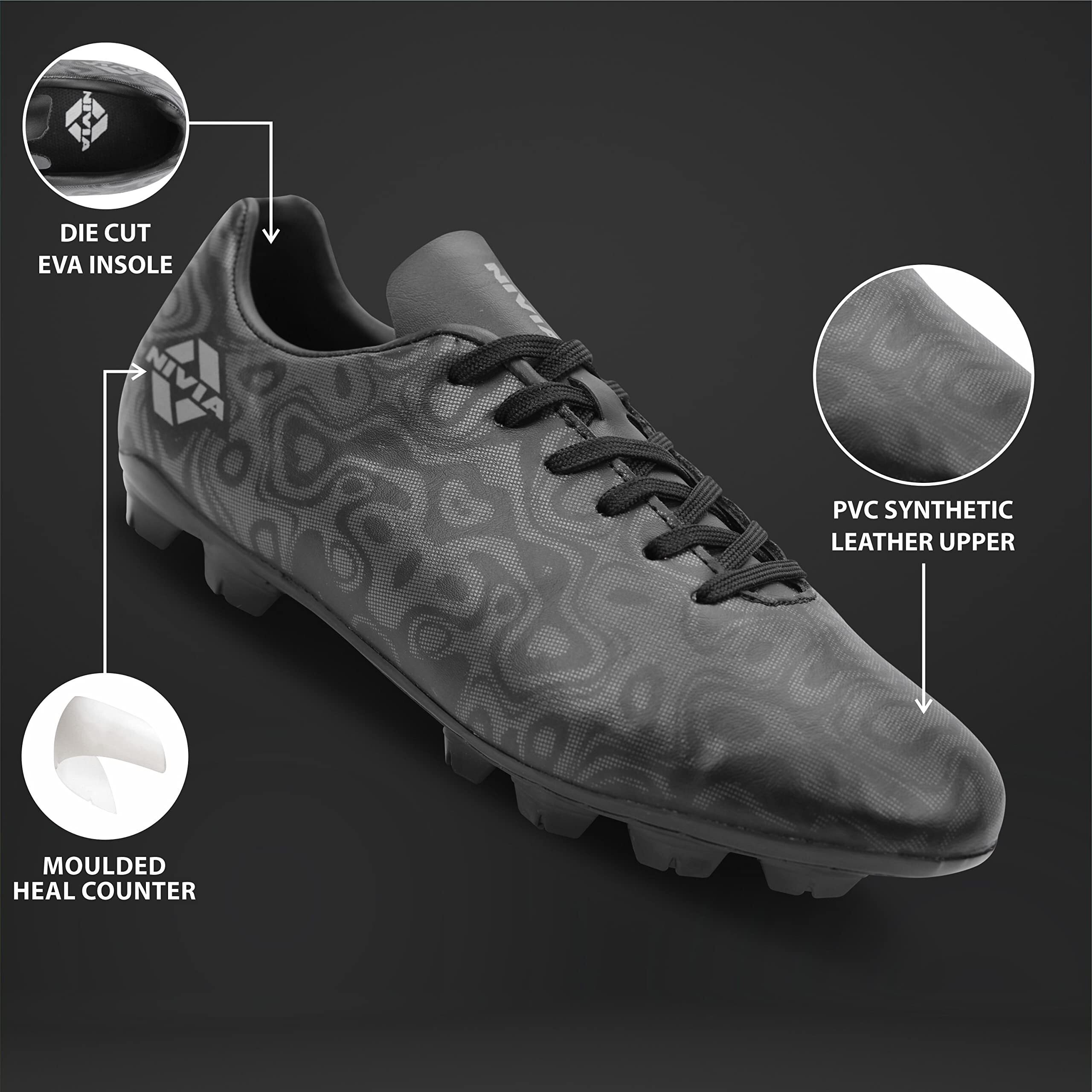Nivia Carbonite 5.0 Football Shoes For Men/Sports And Athletic Footwear With Pvc Synthetic Leather Upper (Black) Uk-10