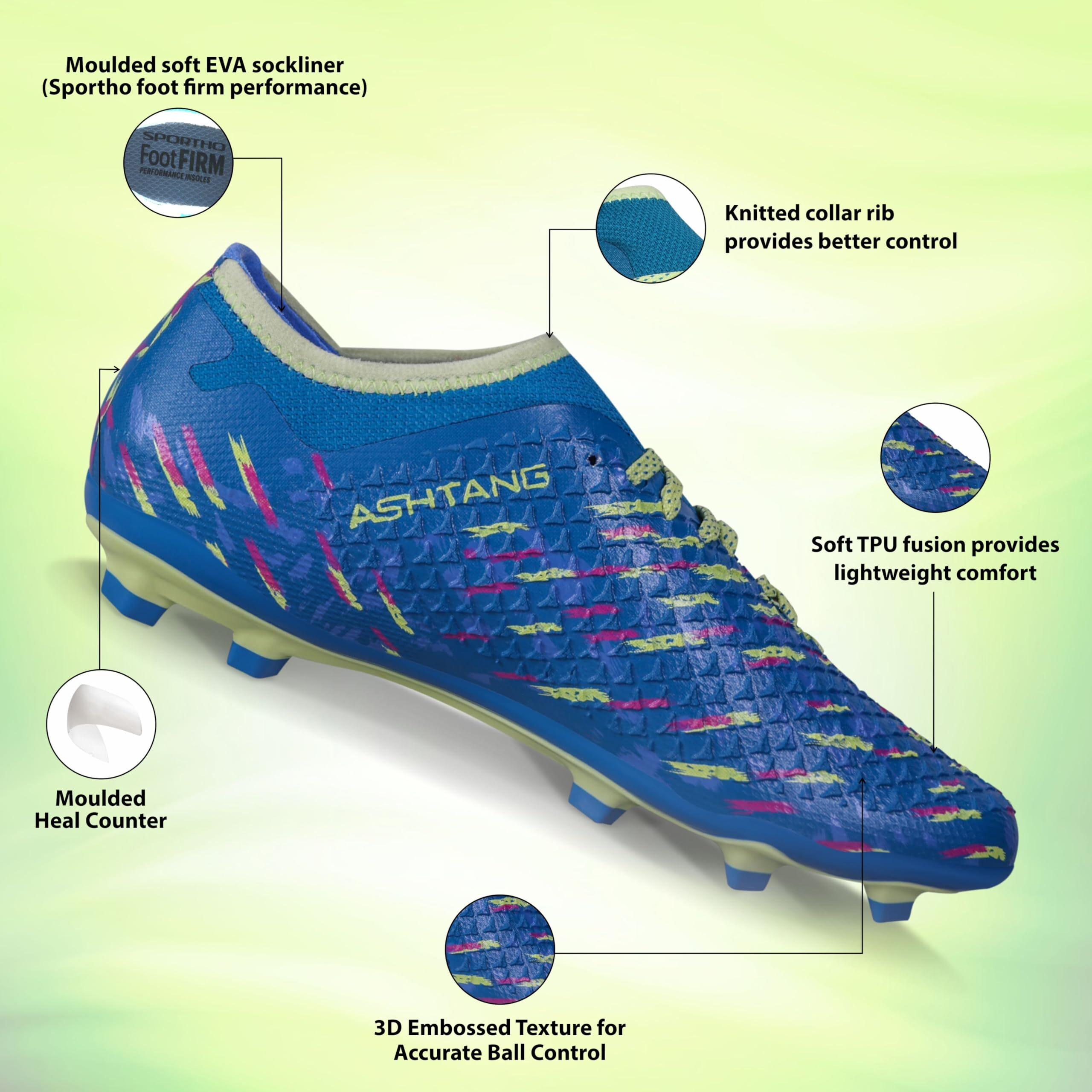 Nivia Ashtang 2.0 Football Studs For Men | High-Performance Football Shoes | Soccer Studs | Football Sports Shoes | (Core Blue) | Uk08