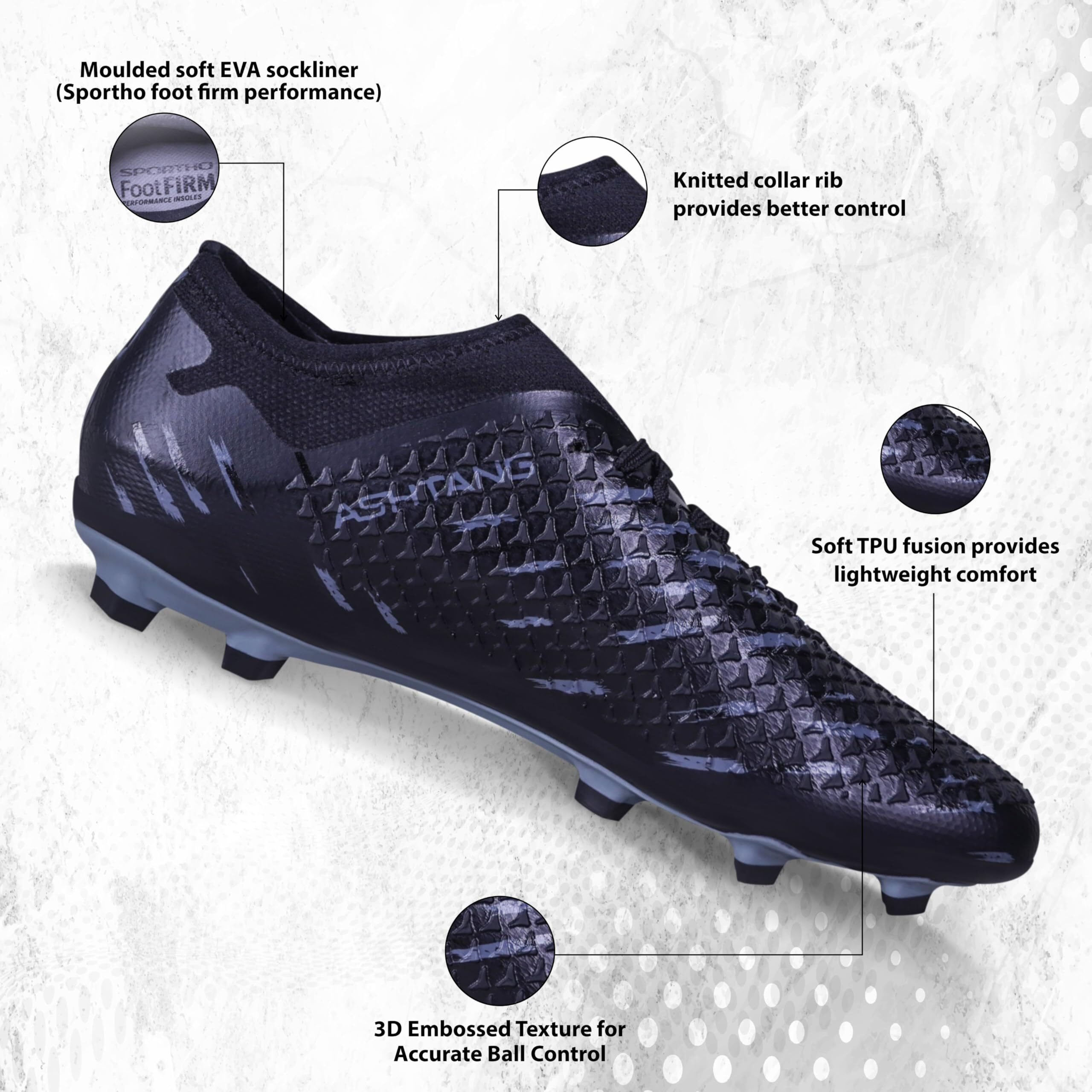 Nivia Ashtang 2.0 Football Studs For Men | High-Performance Football Shoes | Soccer Studs | Football Sports Shoes | (Black) | Uk07