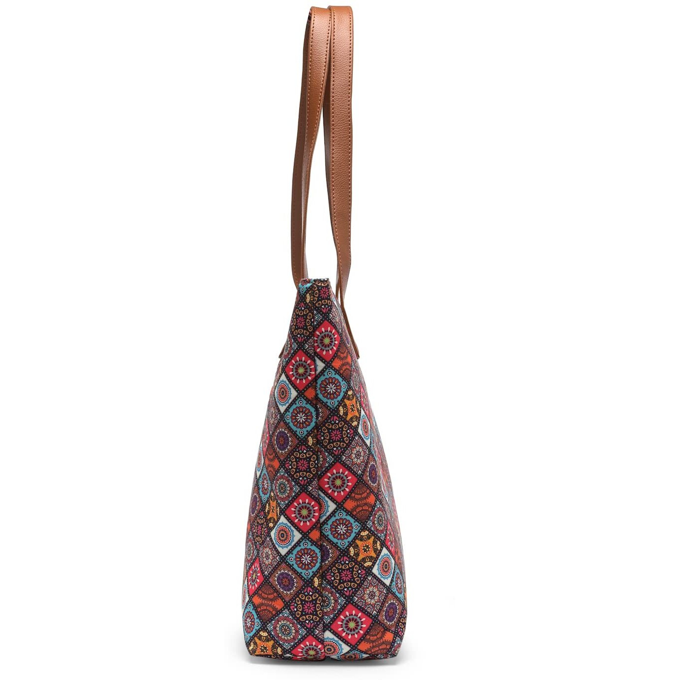 Aquatan Vegan Leather Tote Bag For Women Spacious Stylish Sturdy Pu Handle Material Handbag Zippered Compartment Office Use Printed Brown Women Tote Bags