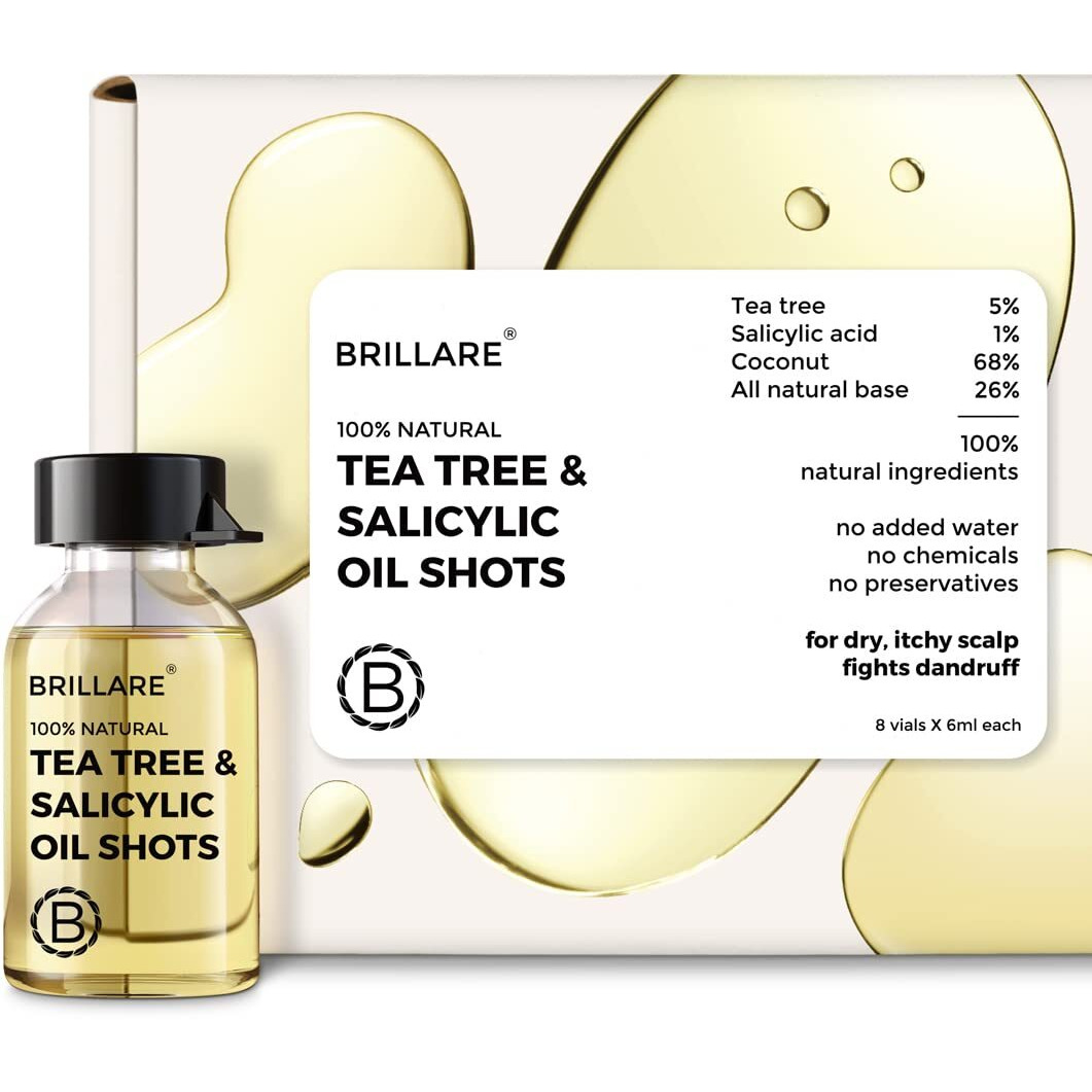 Brillare Tea Tree Hair Oil, Salicylic Acid & Coconut Hair Oil Shots, Best For Dry &Itchy Scalp, Dandruff Control Oil, Reduces Excess Scalp Oil, 100% Natural Hair Oil, 48Ml