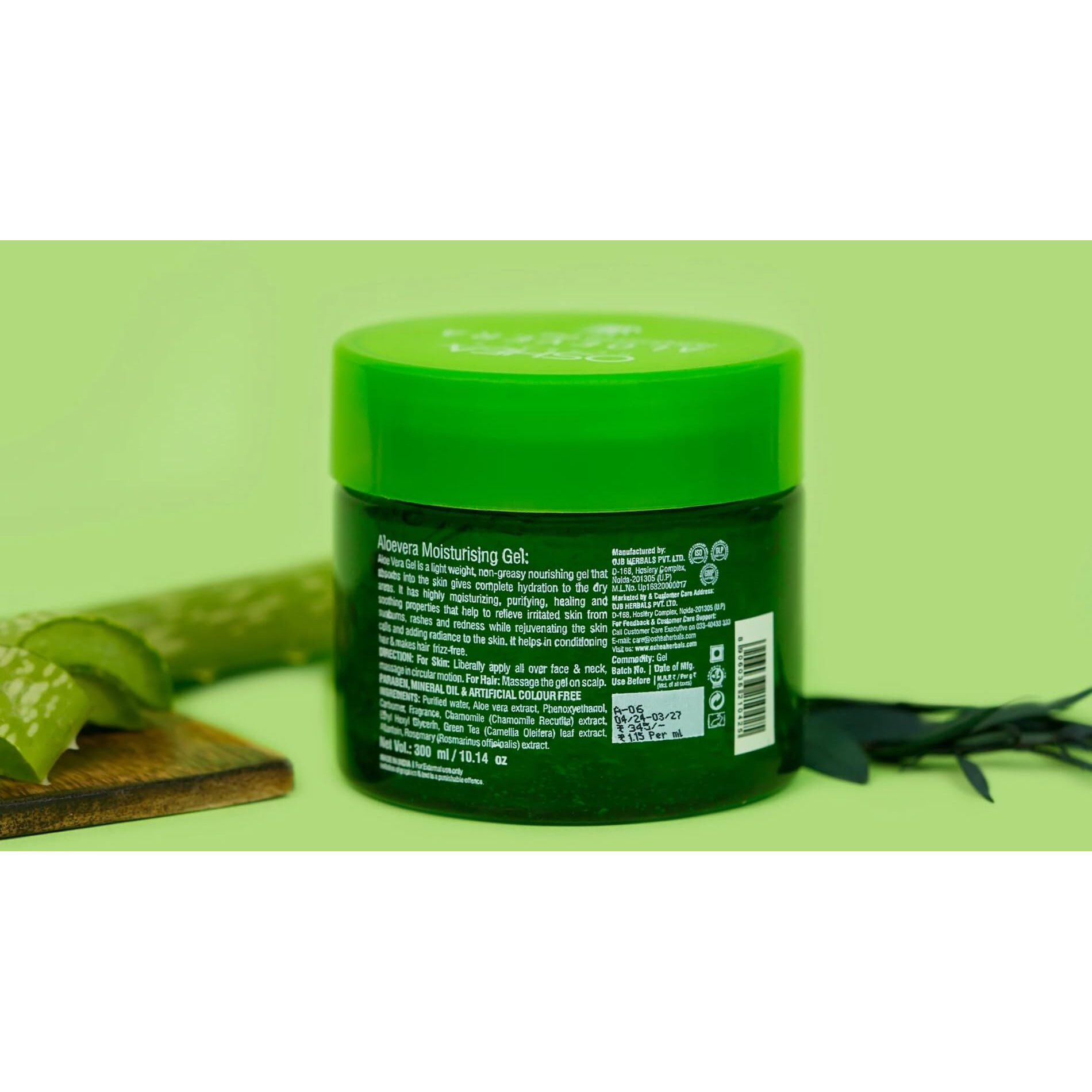 Oshea Herbals Aloe Vera Gel For All Skin & Hair Types | Reduce Age Spots, Nourishes & Hydrates Skin | Enriched With Aloevera & Green Tea Extract | Multipurpose Gel 300 Ml