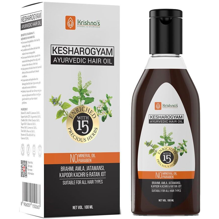 Krishna's Kesharogyam Ayurvedic Hair Oil - 100 Ml For Strong Hair With 15 Ayurvedic Herbs | Amla Jatamasi Right Hair Growth Oil| Paraben Free