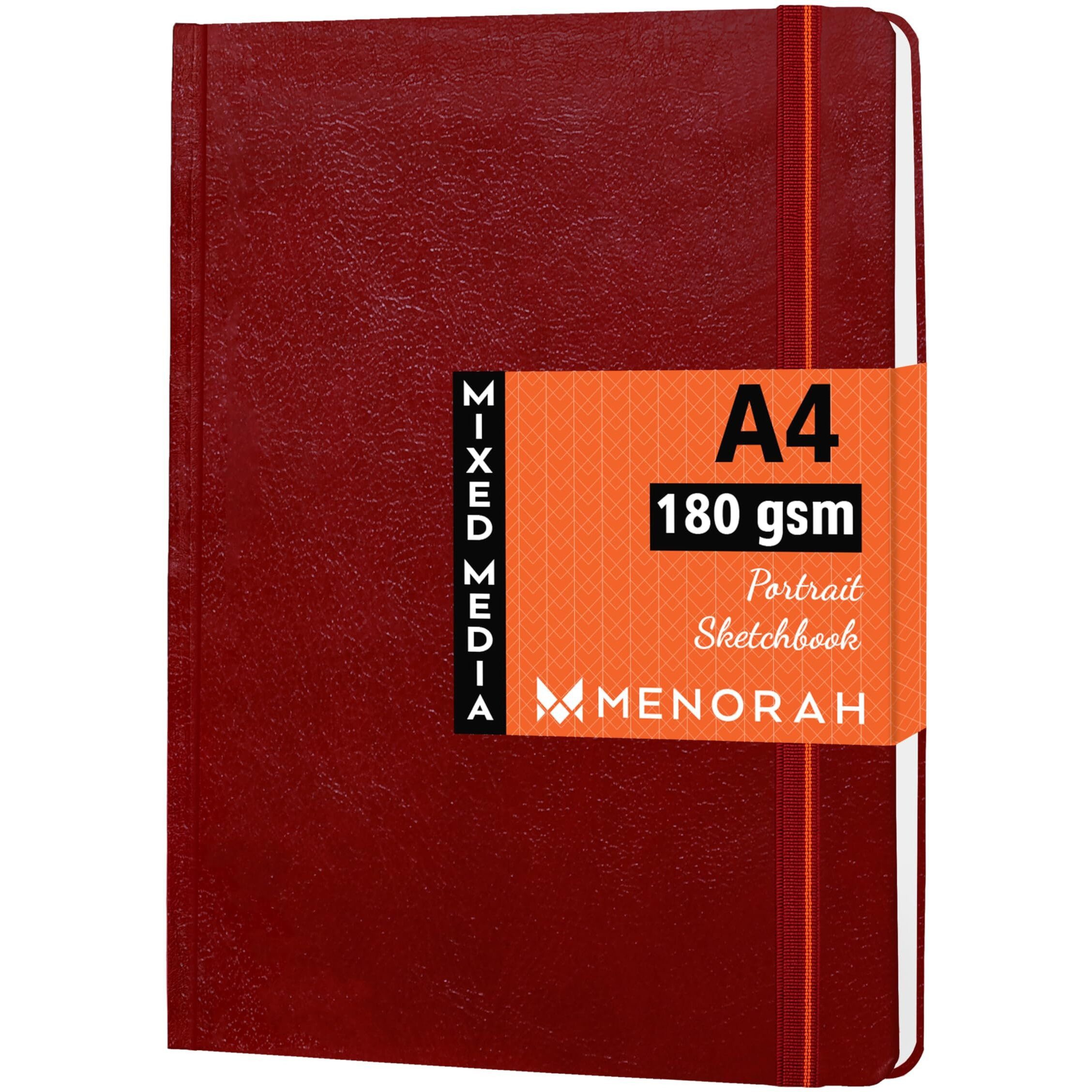 Menorah Paper Artist Sketch Book - A4-180 Gsm (100 Pages / 50 Sheets) Drawing Notebook - Hard Bound Book - (29.7 Cm X 21 Cm) - Completely Handmade- Portrait- (Red, Watercolor)