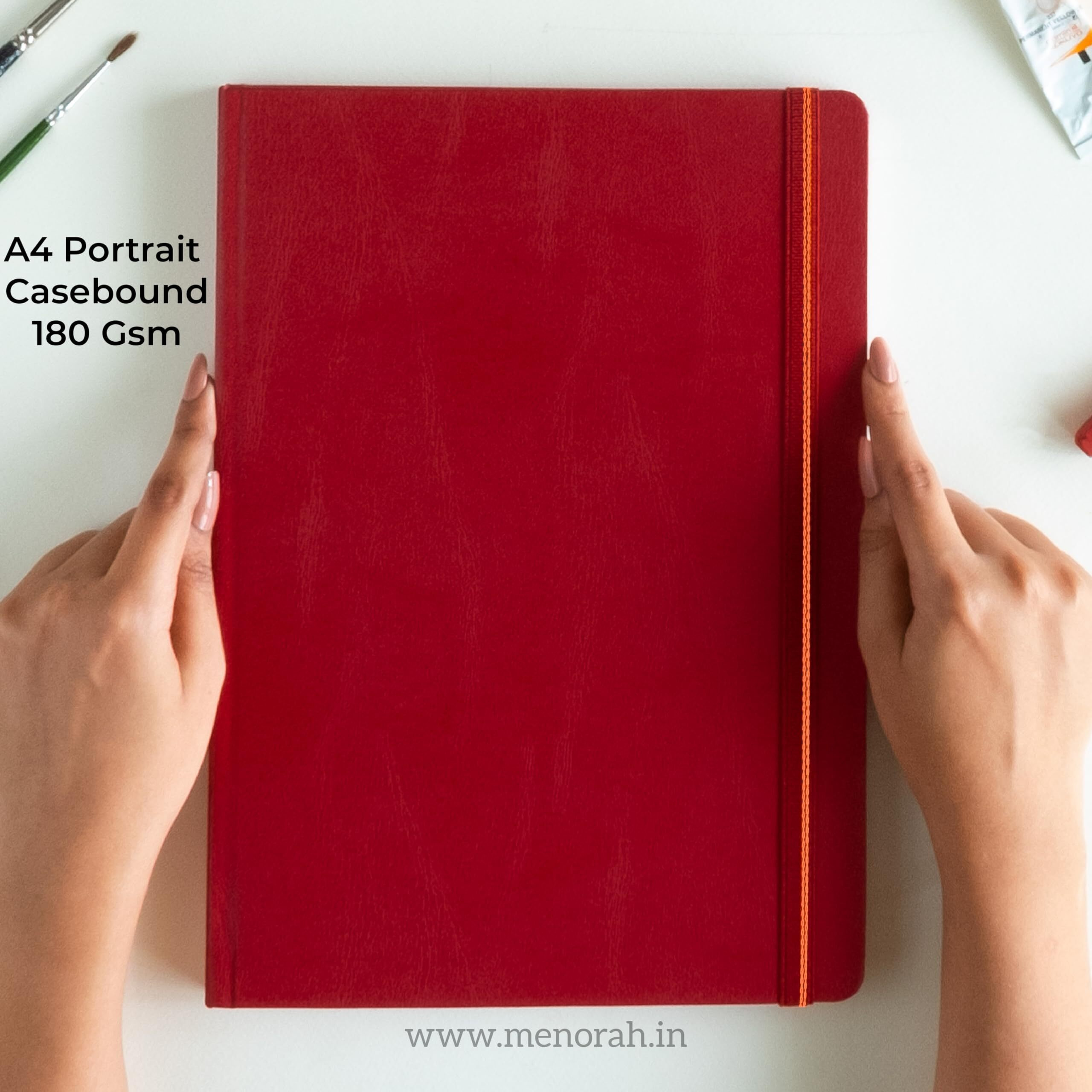 Menorah Paper Artist Sketch Book - A4-180 Gsm (100 Pages / 50 Sheets) Drawing Notebook - Hard Bound Book - (29.7 Cm X 21 Cm) - Completely Handmade- Portrait- (Red, Watercolor)