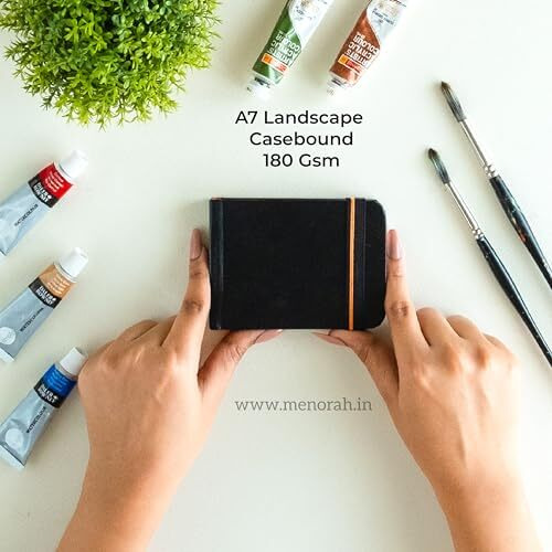 Menorah - Artist Sketchbook-A7-180Gsm - Drawing Notebook, Handmade Hard Bound Notebook -100 Pages / 50 Sheets - Pack Of 2 (Landscape & Portrait) - Black