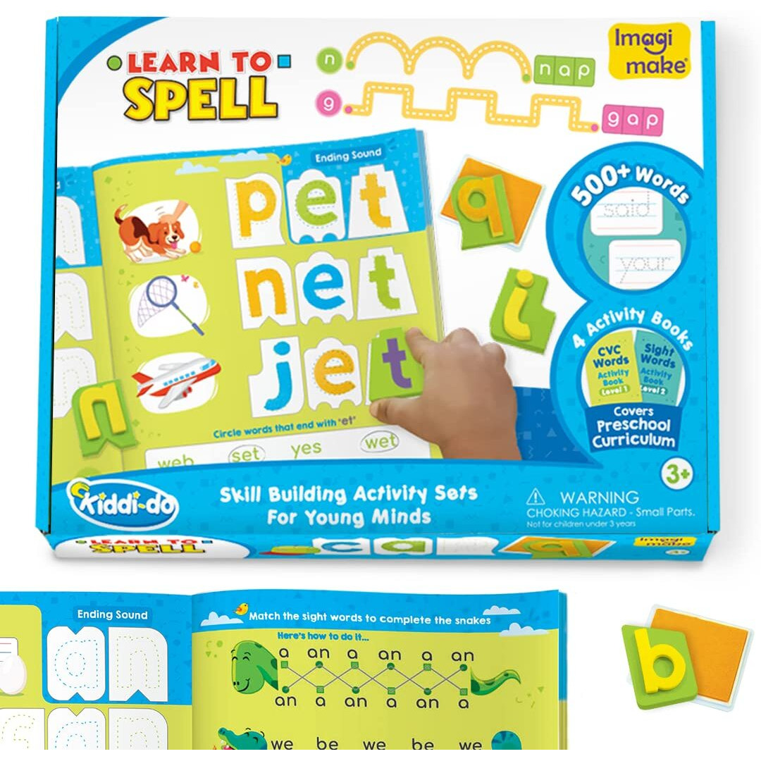 Imagimake Learn To Spell-Preschool Learning Activities-Includes Sight Words,Cvc Letters,Phonics Books For Beginners-Educational Toys For 3 Yr Old-Montessori Toys For Toddlers For Age 3,4,5 Years,Kid
