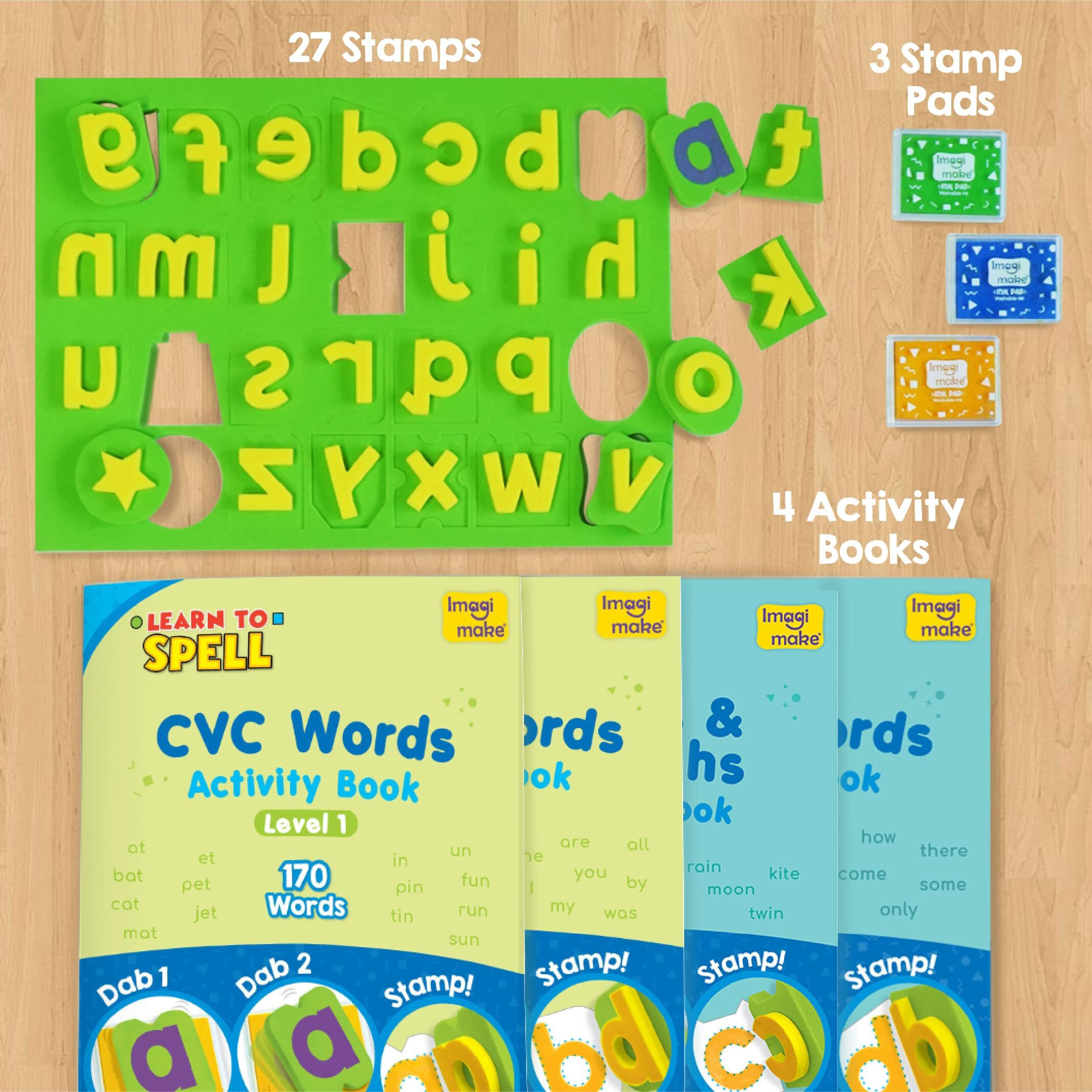 Imagimake Learn To Spell-Preschool Learning Activities-Includes Sight Words,Cvc Letters,Phonics Books For Beginners-Educational Toys For 3 Yr Old-Montessori Toys For Toddlers For Age 3,4,5 Years,Kid