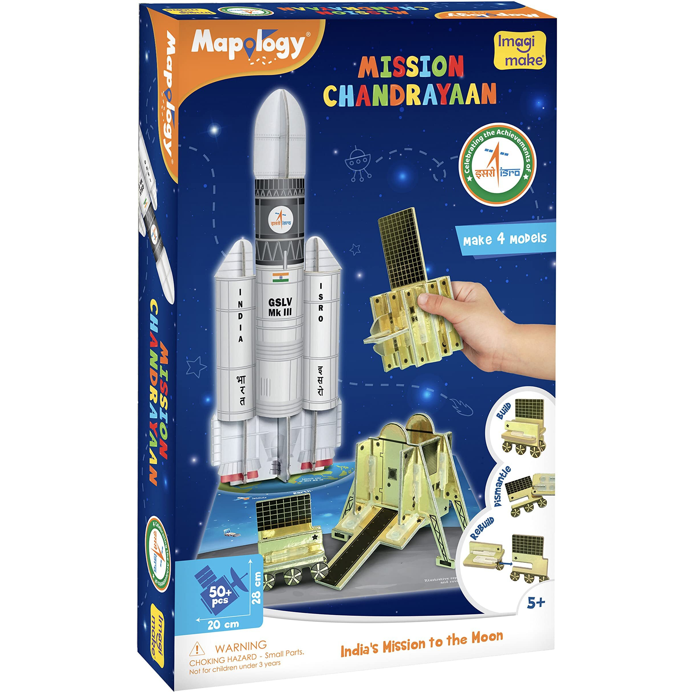 Imagimake Mapology Chandrayaan | Isro Rocket Model & Satellite | Astronaut Toy | Educational Toys For Kids 5+Years | 3D Puzzles | Gifts For 5 Year Old Boy & Girl| Multicolour