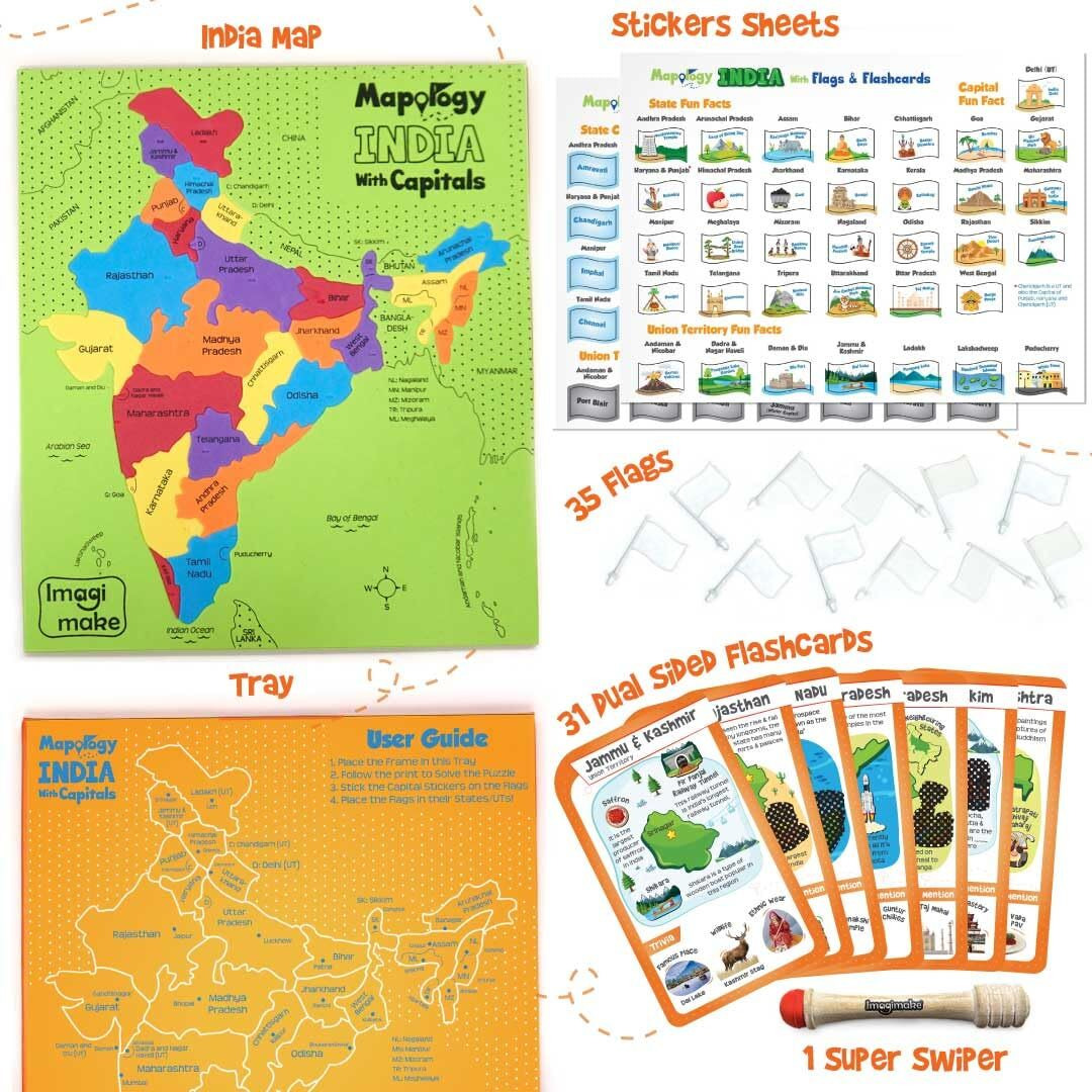 Imagimake Mapology India Map With Flash Card| Swipe & Reveal Card Game | Educational Toys For Kids 7+ Years | Kids Learning Toys | Puzzle Game For Kids 7 To 10 Years | Birthday Gift For Girls & Boys