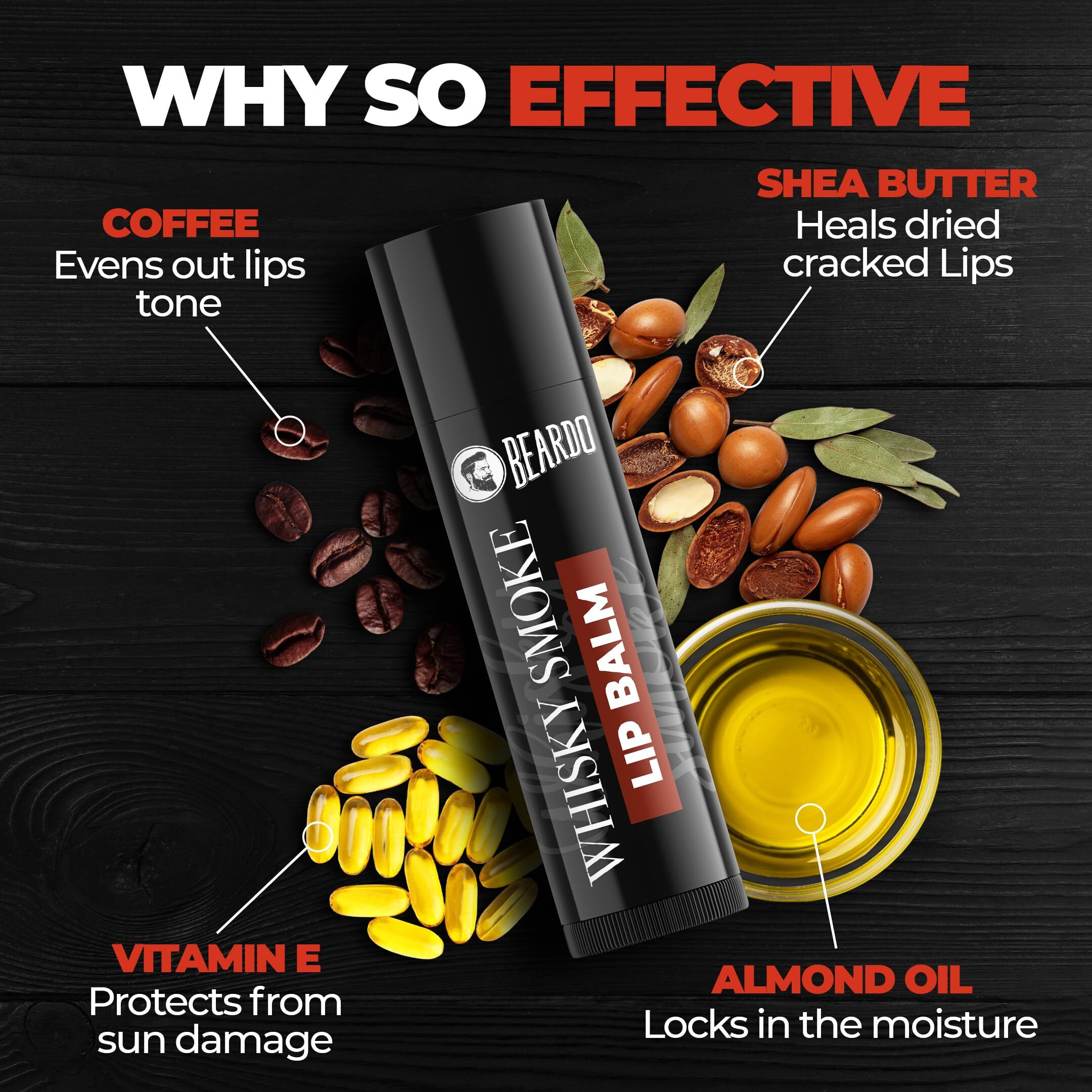 Beardo Whisky Smoke Lip Balm For Men, 4G| Moisturizes & Soothes Dry, Cracked & Chapped Lips | Enriched With Vitamin E, Shea Butter & Coffee | Non Glossy | Non Tinted Lip Balm For Dark Lips | Lip Balm For Men