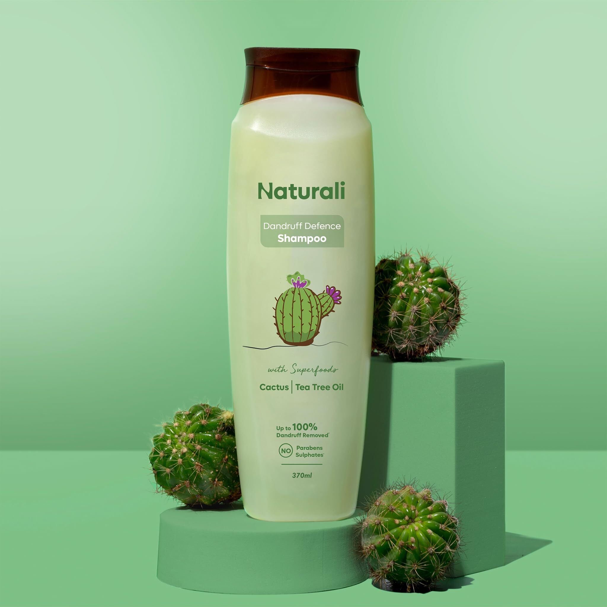 Naturali Dandruff Defence Shampoo With Tea Tree Oil & Cactus Extracts | Prevents Dandruff | Paraben And Sulphate Free Shampoo (370Ml)