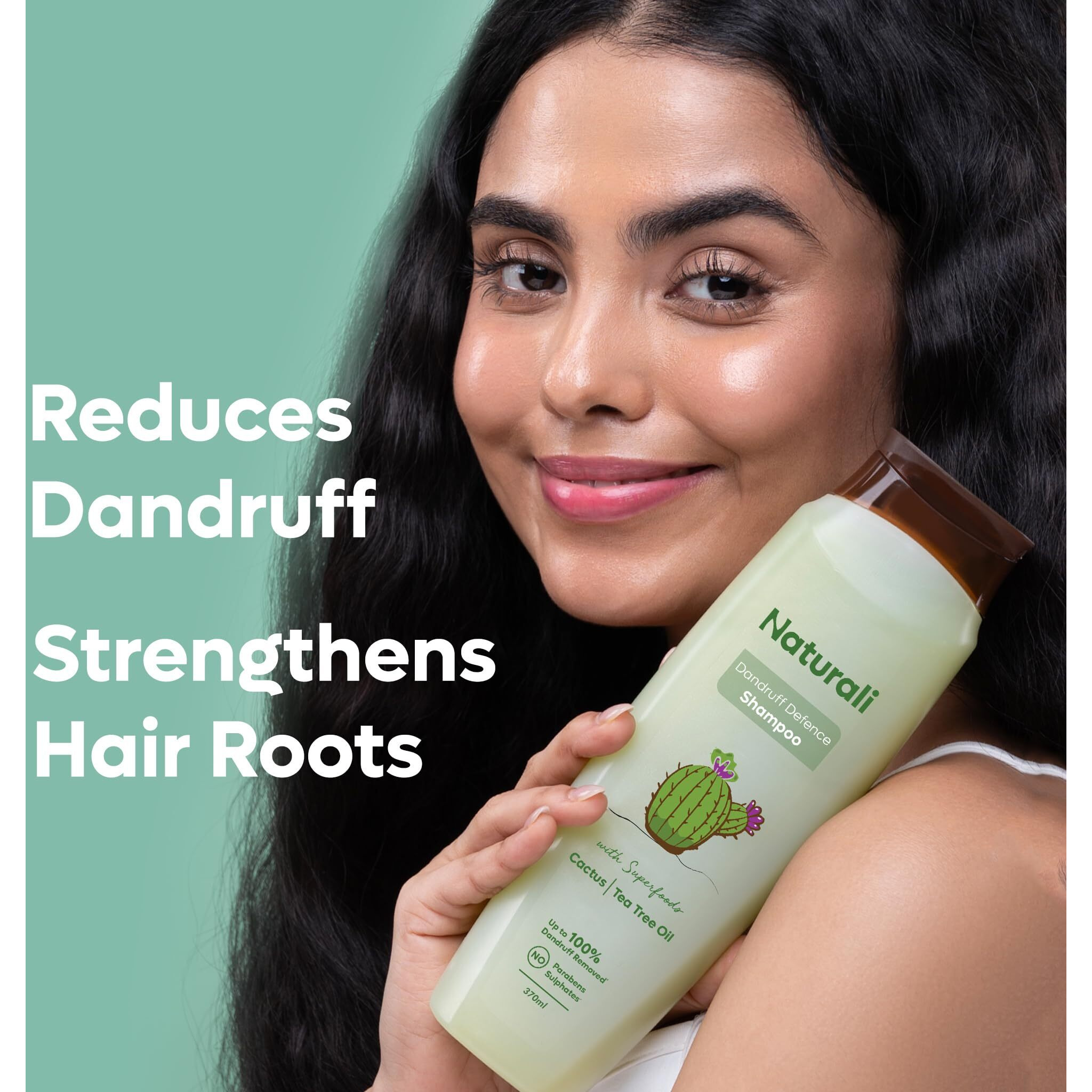 Naturali Dandruff Defence Shampoo With Tea Tree Oil & Cactus Extracts | Prevents Dandruff | Paraben And Sulphate Free Shampoo (370Ml)