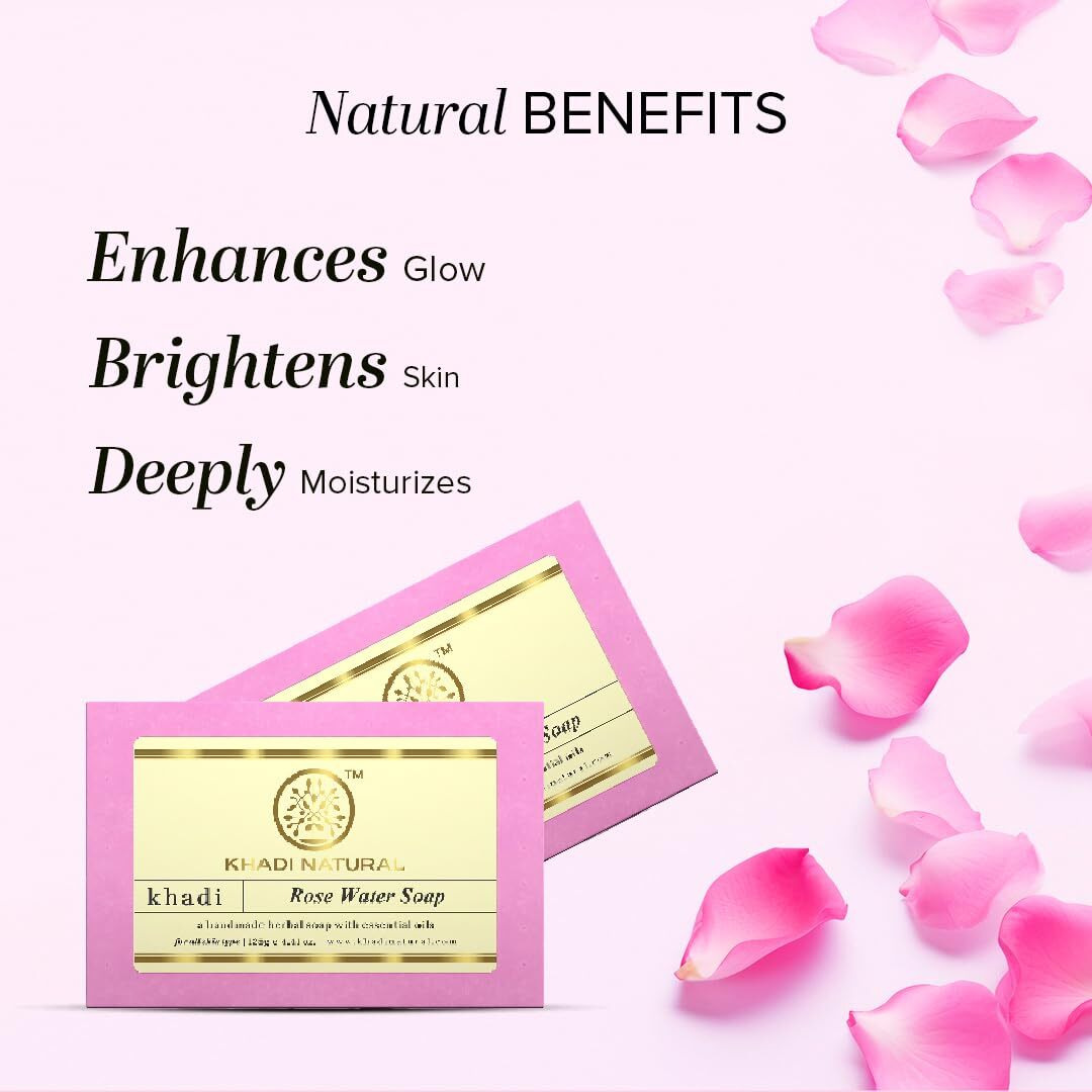 Khadi Natural Ayurvedic Rosewater Handmade Soap| Hyderated & Nourishes Skin| (Pack Of 8) (125G*8) (1000G)