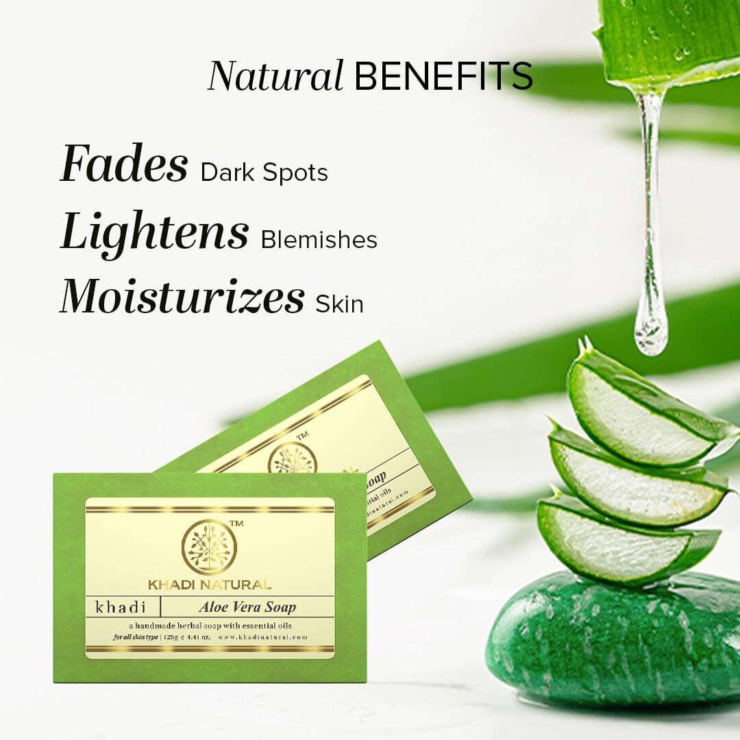 Khadi Natural Aloevera Handmade Soap| Healthier Skin| Natural Soap With Essential Oils| Soap With Skin Hydrating Properties| Suitable For All Skin Types | Pack Of 8 (125G*8, 1000G)