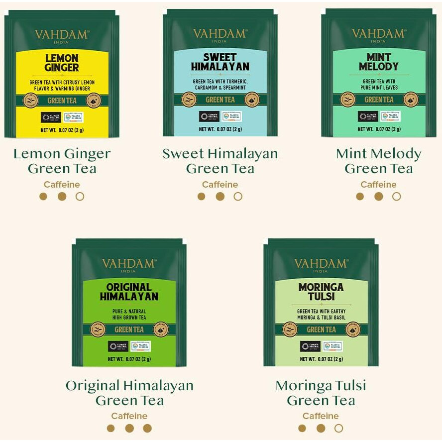 Vahdam, Green Tea Bag Sampler | Tea Variety Pack- 10 Teas Bags | Gluten Free, Pure Ingredients | Pure Assorted Green Tea Gift Sets, Assortment Of 10 Green Tea Flavors |