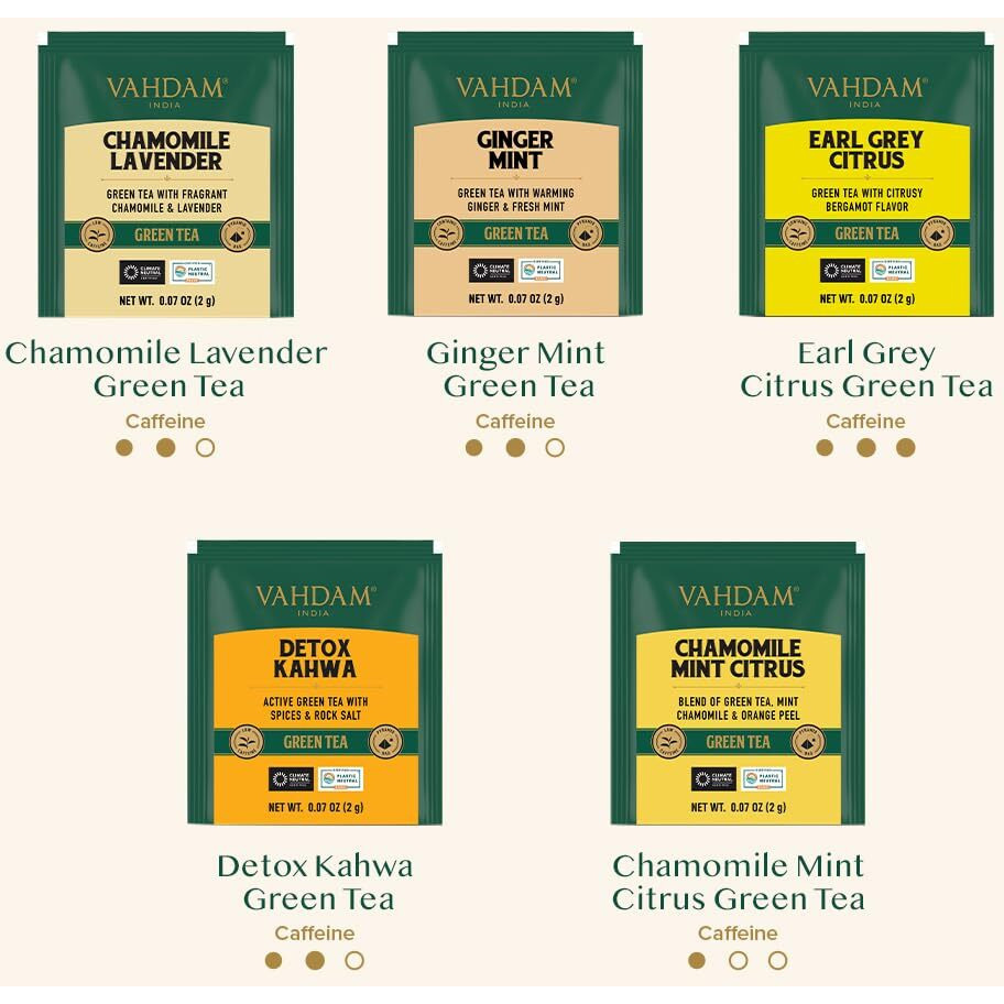 Vahdam, Green Tea Bag Sampler | Tea Variety Pack- 10 Teas Bags | Gluten Free, Pure Ingredients | Pure Assorted Green Tea Gift Sets, Assortment Of 10 Green Tea Flavors |