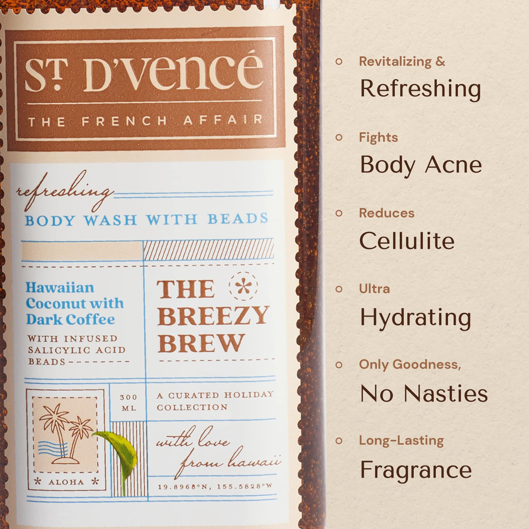 St. DVence Breezy Brew Salicylic Acid Body Wash Shower Gel For Women & Men With Coffee & Coconut | Deep Cleansing, Paraben & Sls Free | Body Wash For Summer - 300Ml