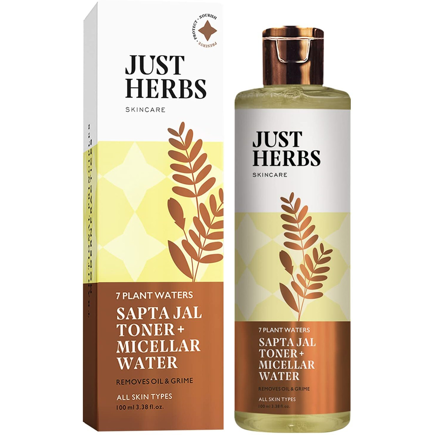 Just Herbs Sapta Jal Ayurvedic Toner + Micellar Water For Skin Nourishing, Cleansing, Makeup Remover For Women Suitable All Skin Types 100 Ml