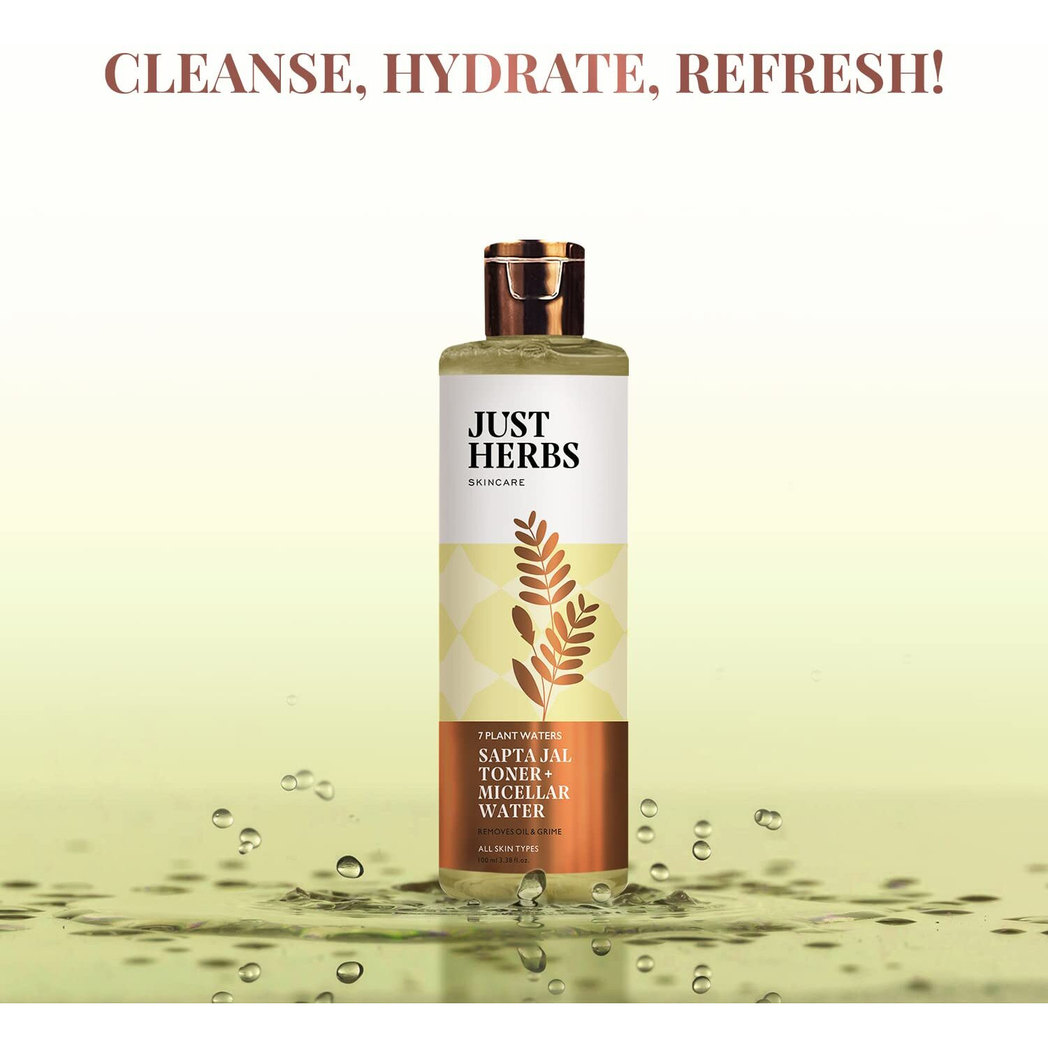 Just Herbs Sapta Jal Ayurvedic Toner + Micellar Water For Skin Nourishing, Cleansing, Makeup Remover For Women Suitable All Skin Types 100 Ml