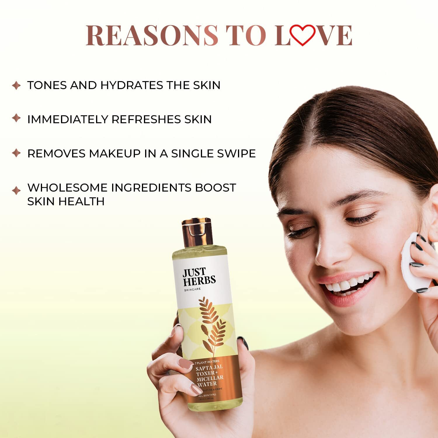 Just Herbs Sapta Jal Ayurvedic Toner + Micellar Water For Skin Nourishing, Cleansing, Makeup Remover For Women Suitable All Skin Types 100 Ml