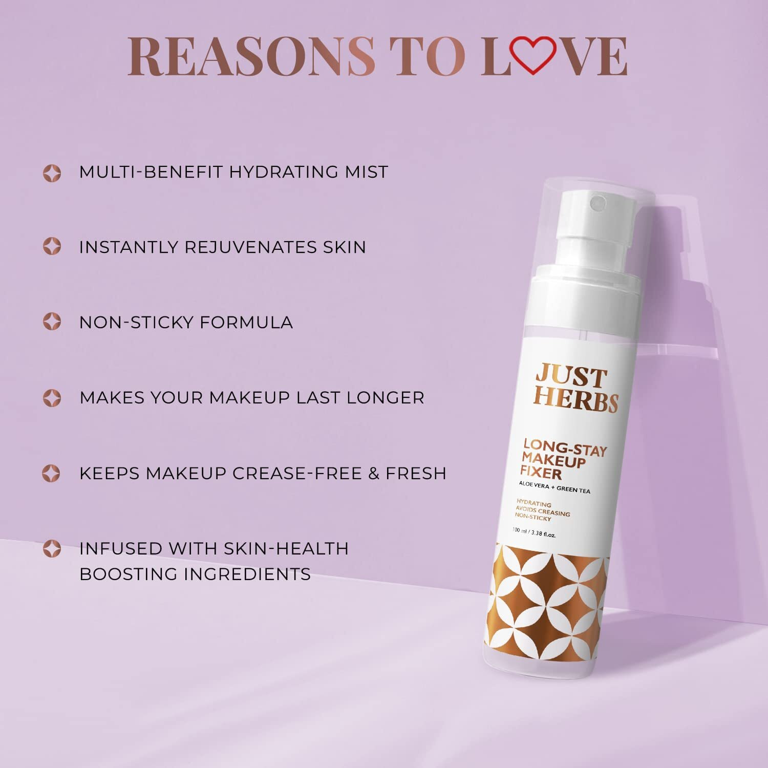 Just Herbs Long Stay Non Sticky Makeup Fixer, Setting Spray For Face Makeup With Aloevera And Green Tea 100 Ml