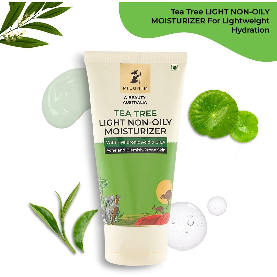 Pilgrim Australian Tea Tree Oil Free Moisturizer For Face For Oily & Acne Prone Skin With Hyaluronic Acid & Cica |Tea Tree Light Non-Oily Moisturizer For Face |Face Moisturizer For Women & Men | 80 Gm
