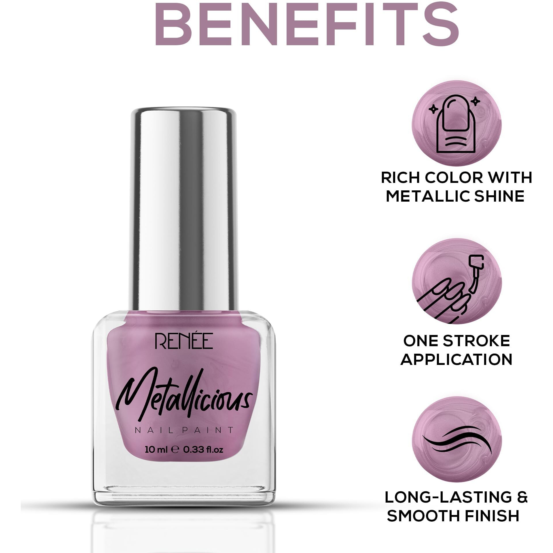 Renee Metallicious Nail Paint- Tea Rose 10Ml | Quick Drying, Metallic Finish, Long Lasting, Chip Resisting Formula With High Shine & Full Coverage | Acetone & Paraben Free