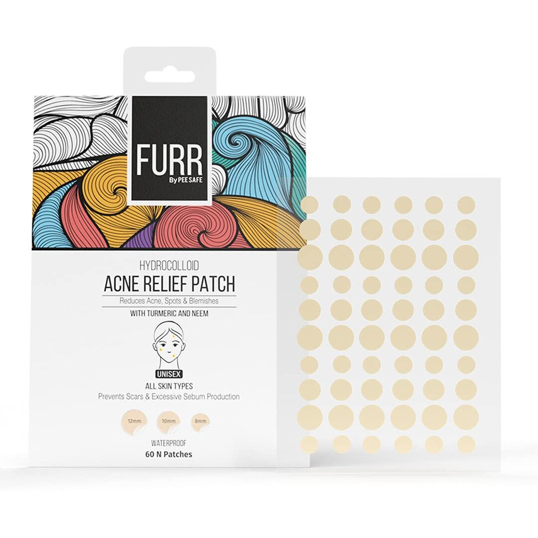 Furr By Pee Safe Acne Patches For Pimples | 60 Hydrocolloid Acne Relief Patches - 3 Sizes | Made With Ayurvedic Ingredients | Anti Inflammatory | Reduces Acne, Spots And Blemishes