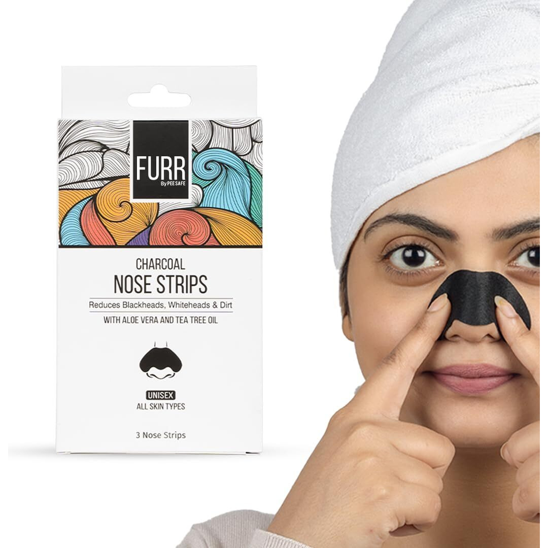 Furr By Pee Safe Blackhead Remover Bamboo Charcoal Nose Strips (Pack Of 3) | With Aloe Vera & Tea Tree Oil | Reduces & Prevents Blackheads, Whiteheads, Dirt And Oil | Cleanses Pores