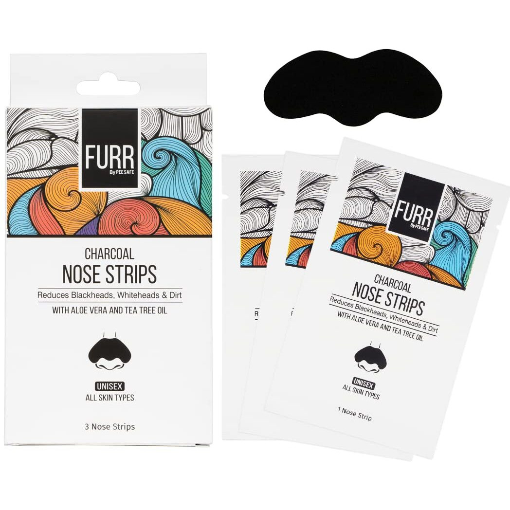 Furr By Pee Safe Blackhead Remover Bamboo Charcoal Nose Strips (Pack Of 9) | With Aloe Vera & Tea Tree Oil | Reduces & Prevents Blackheads, Whiteheads, Dirt And Oil | Cleanses Pores