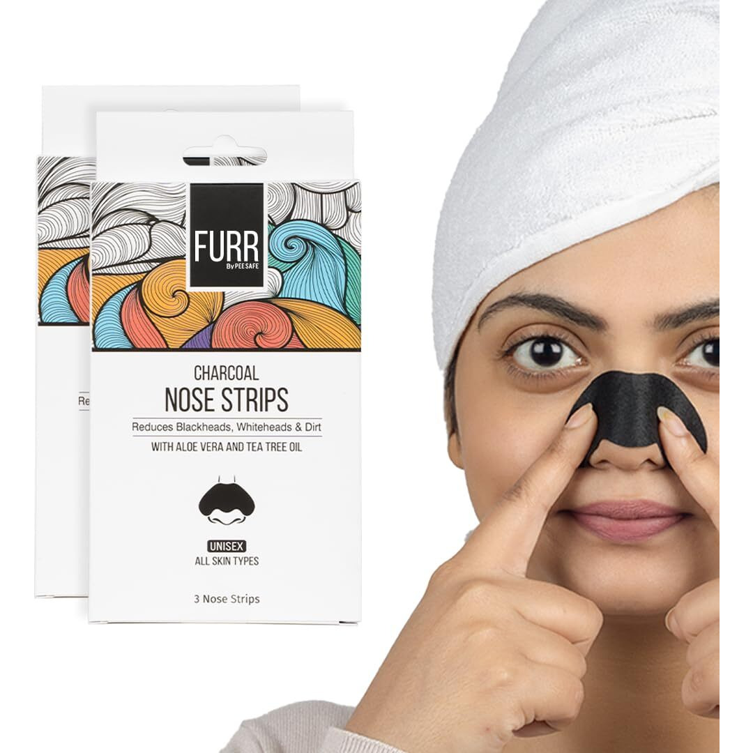 Furr By Pee Safe Blackhead Remover Bamboo Charcoal Nose Strips (Pack Of 6) | With Aloe Vera & Tea Tree Oil | Reduces & Prevents Blackheads, Whiteheads, Dirt And Oil | Cleanses Pores