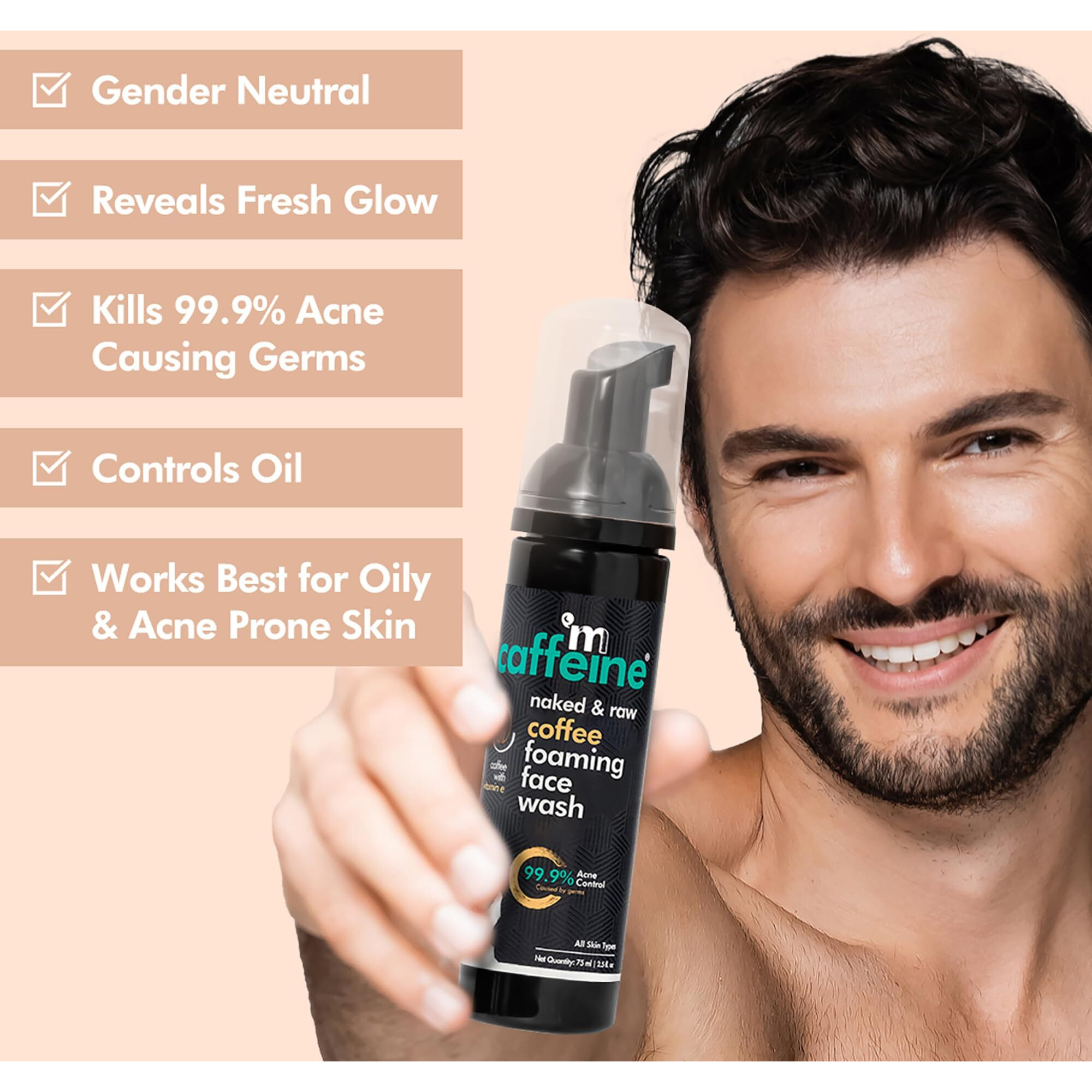 Mcaffeine Coffee Foaming Face Wash For Oily Skin | Anti Acne Face Wash For Oil Control & Acne Prone Skin | For Men & Women | Daily Use Face Cleanser For Hot & Humid Weather | 75Ml