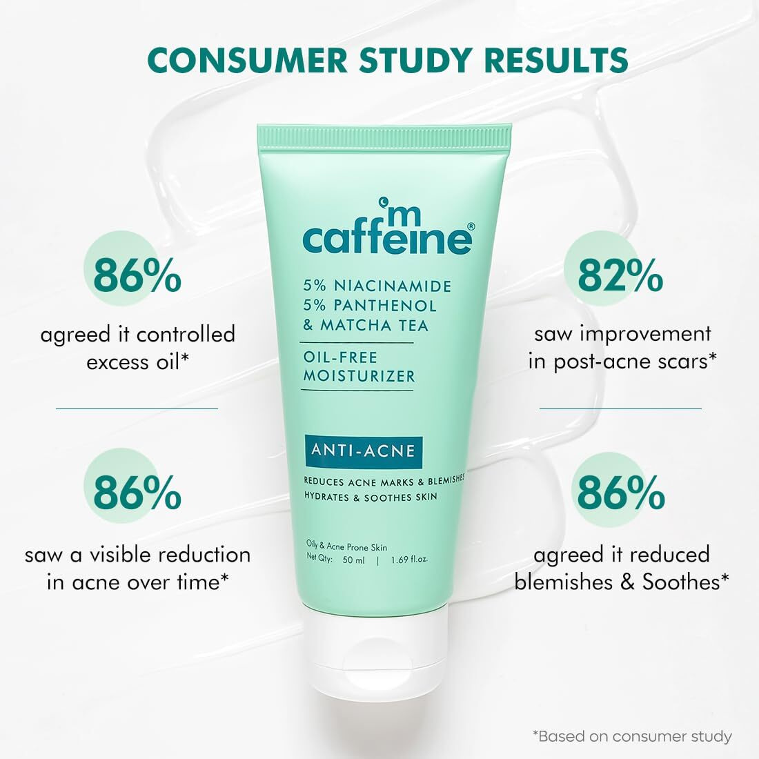Mcaffeine 10% Niacinamide & Panthenol, Vitamin B5 Oil-Free Moisturizer For Acne With Matcha Tea| Lightweight Hydration & Soothes Skin | Non-Greasy, Fragrance-Free | For Oily, Acne Prone Skin - 50Ml