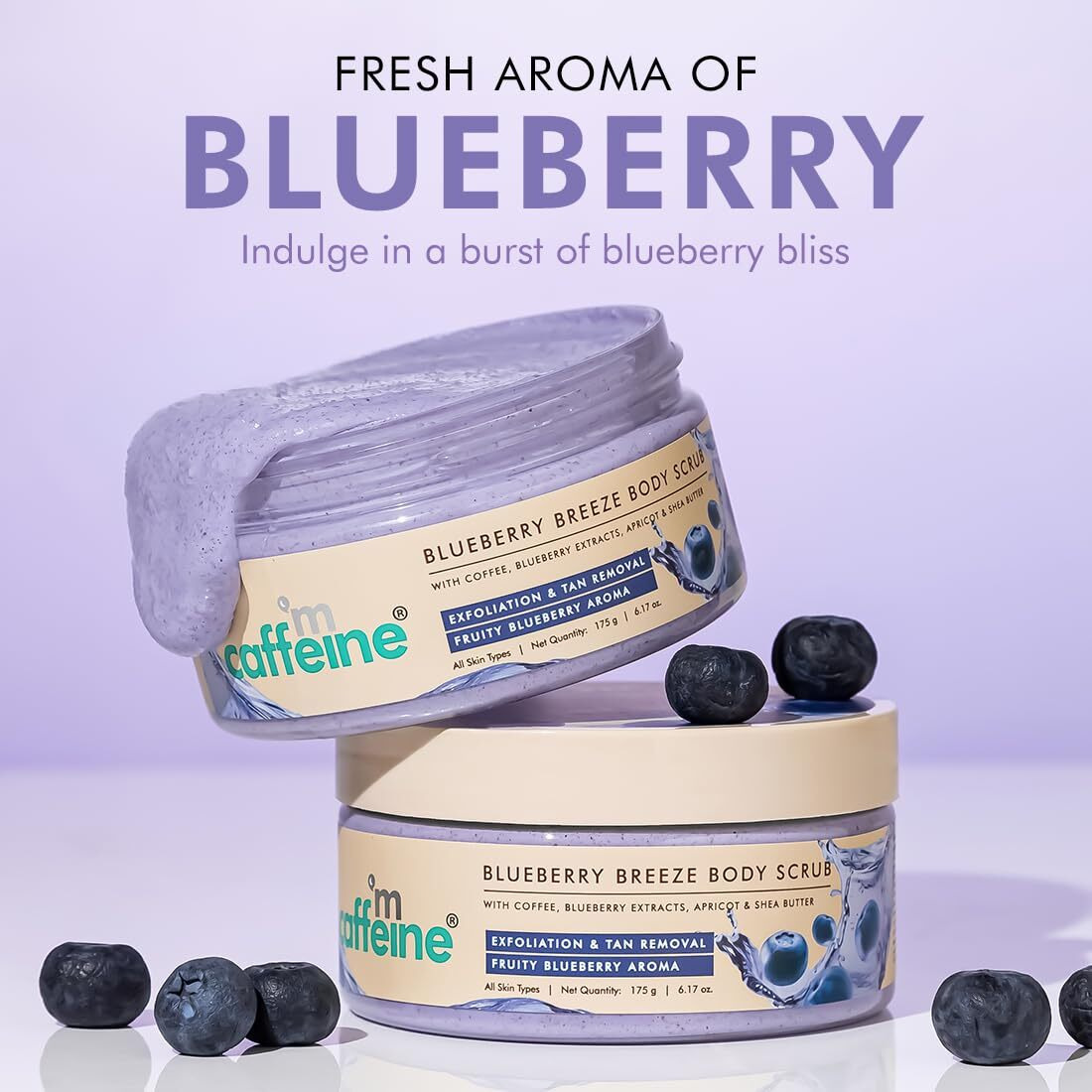 Mcaffeine Blueberry Breeze Body Scrub For Glowing Skin With Coffee,Blueberry,Apricot&Shea Butter |Removes Tan, Nourishes, Moisturizes|Exfoliating Scrub|Fruity Blueberry Aroma For Men & Women's - 175G