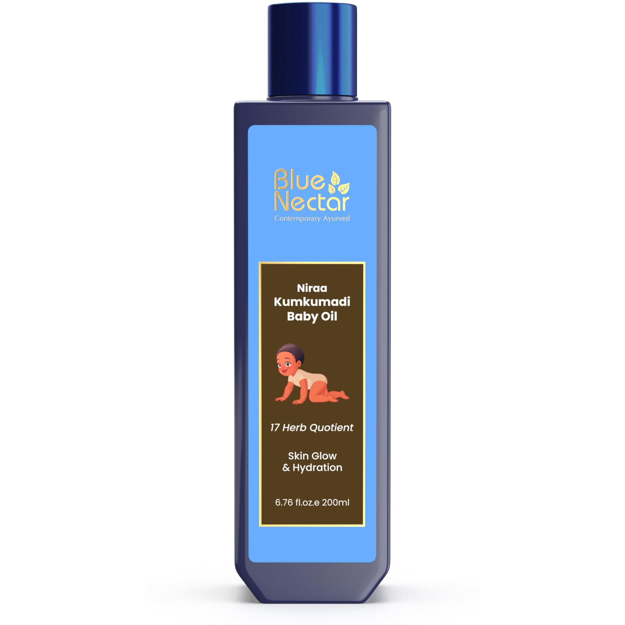 Blue Nectar Baby Oil With Pure Kumkumadi Oil For Glowing Skin | Ayurvedic Baby Massage Oil For New Born | 100% Natural & Safe Baby Product For Delicate Skin (17 Herbs, 200 Ml)