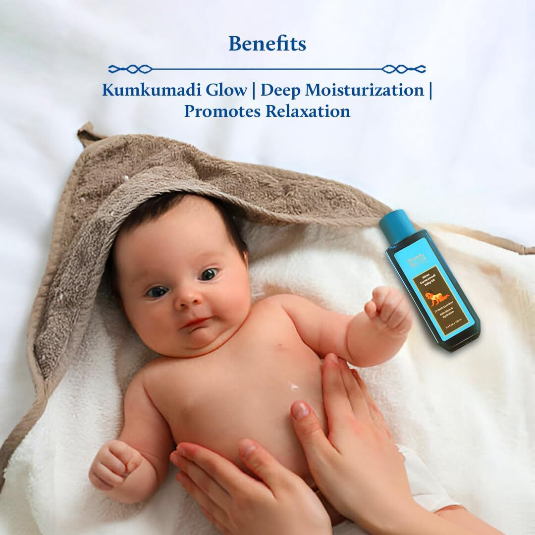 Blue Nectar Baby Oil With Pure Kumkumadi Oil For Glowing Skin | Ayurvedic Baby Massage Oil For New Born | 100% Natural & Safe Baby Product For Delicate Skin (17 Herbs, 200 Ml)