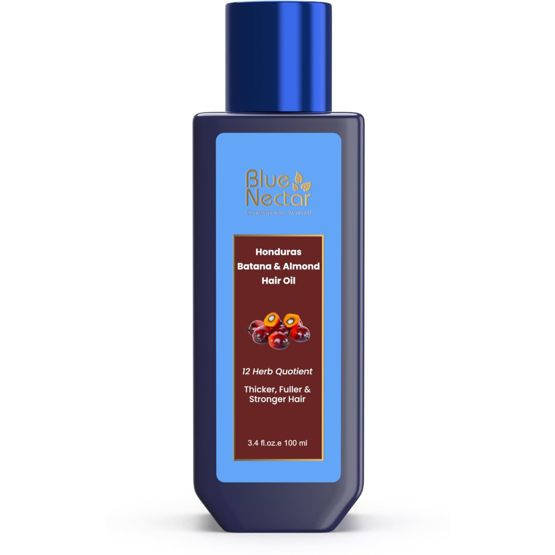 Blue Nectar Batana Oil For Thicker Hair | Pure Honduras Batana Oil For Hair Growth With Organic Almond Oil | Ayurvedic Hair Growth Oil For Stronger Hair (12 Herbs, 100 Ml)