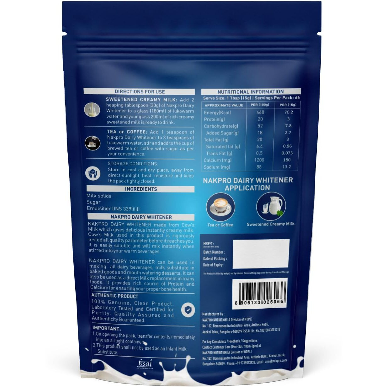 Nakpro 100% Pure Dairy Whitener Milk Powder, 1Kg | Perfect For Tea & Coffee For Everyday Use | Creamy Texture & Delicious Milky Flavor | Nabl Lab Tested For Purity
