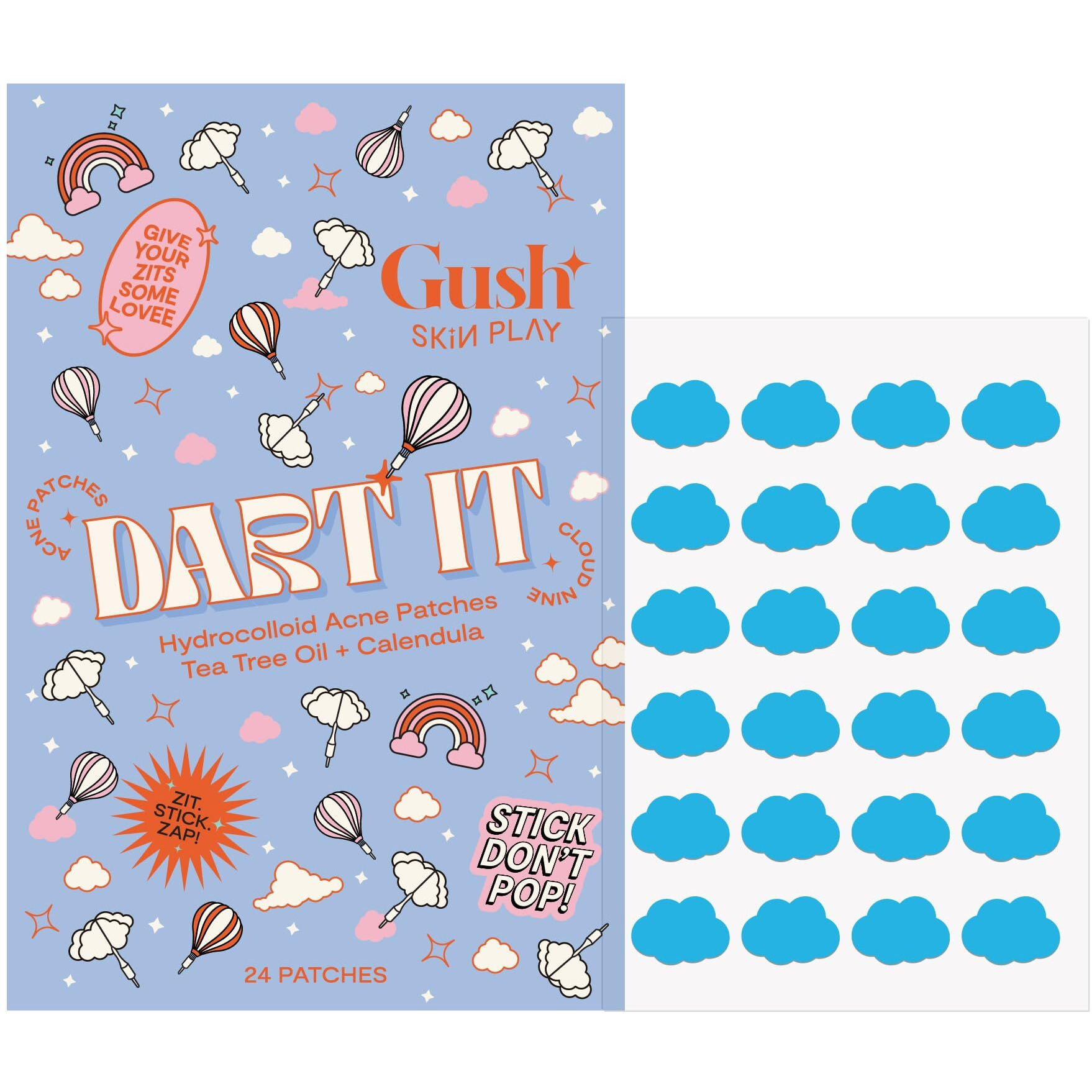 Gush Beauty Acne Pimple Patch | 20 Hydrocolloid Patches With Tea Tree Oil | Reduces Acne Pimples Excess Oil Overnight | For All Skin Types (Blue Clouds)