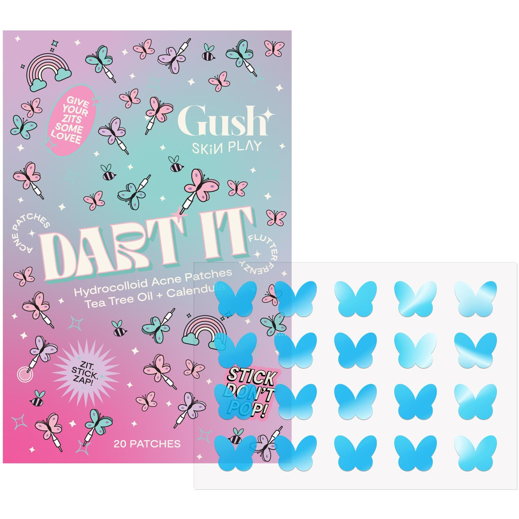 Gush Beauty Acne Pimple Patch | 20 Hydrocolloid Patches With Tea Tree Oil | Reduces Acne Pimples Excess Oil Overnight | For All Skin Types (Holographic Butterfly)