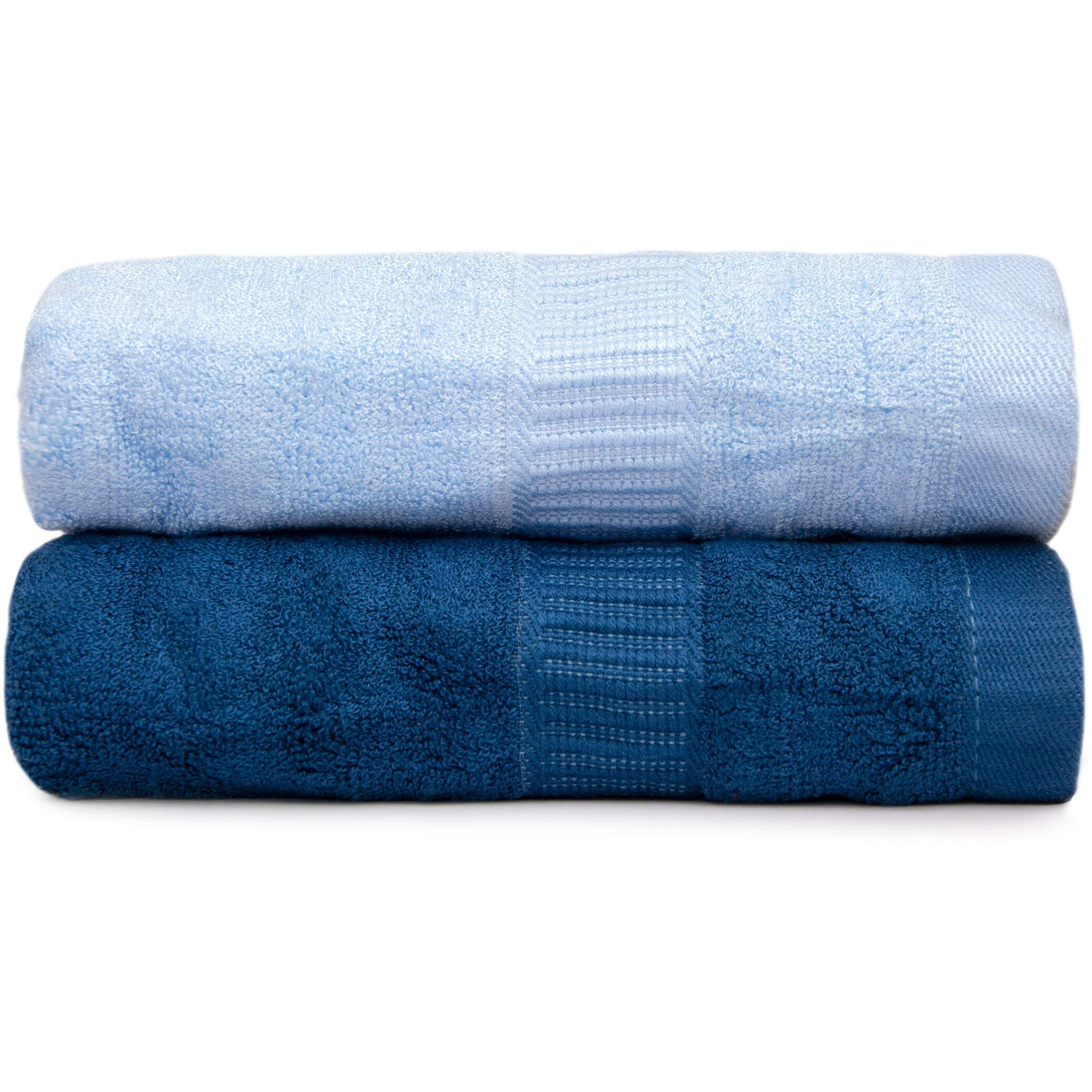 Mush Bamboo Hand Towels Set Of 2 | 100% Bamboo Gym Towel For Men/Women Workout | Ultra Soft, Absorbent & Quick Dry Towel For Gym, Travel, Sports And Yoga | 75 X 35 Cms | 600 Gsm (Navy & Sky Blue)