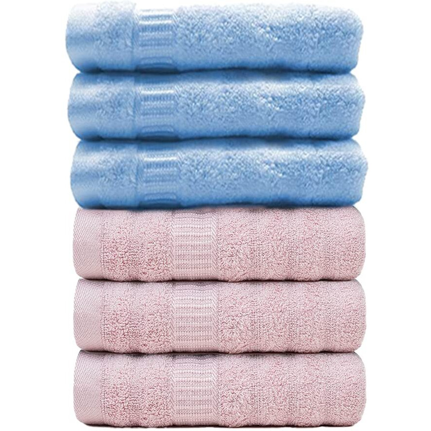 Mush Bamboo Hand Towels Set Of 6 | 100% Bamboo Gym Towel For Men/Women Workout | Ultra Soft, Absorbent & Quick Dry Towel For Gym, Travel, Sports And Yoga | 75 X 35 Cms | 600 Gsm (Sky Blue & Pink)