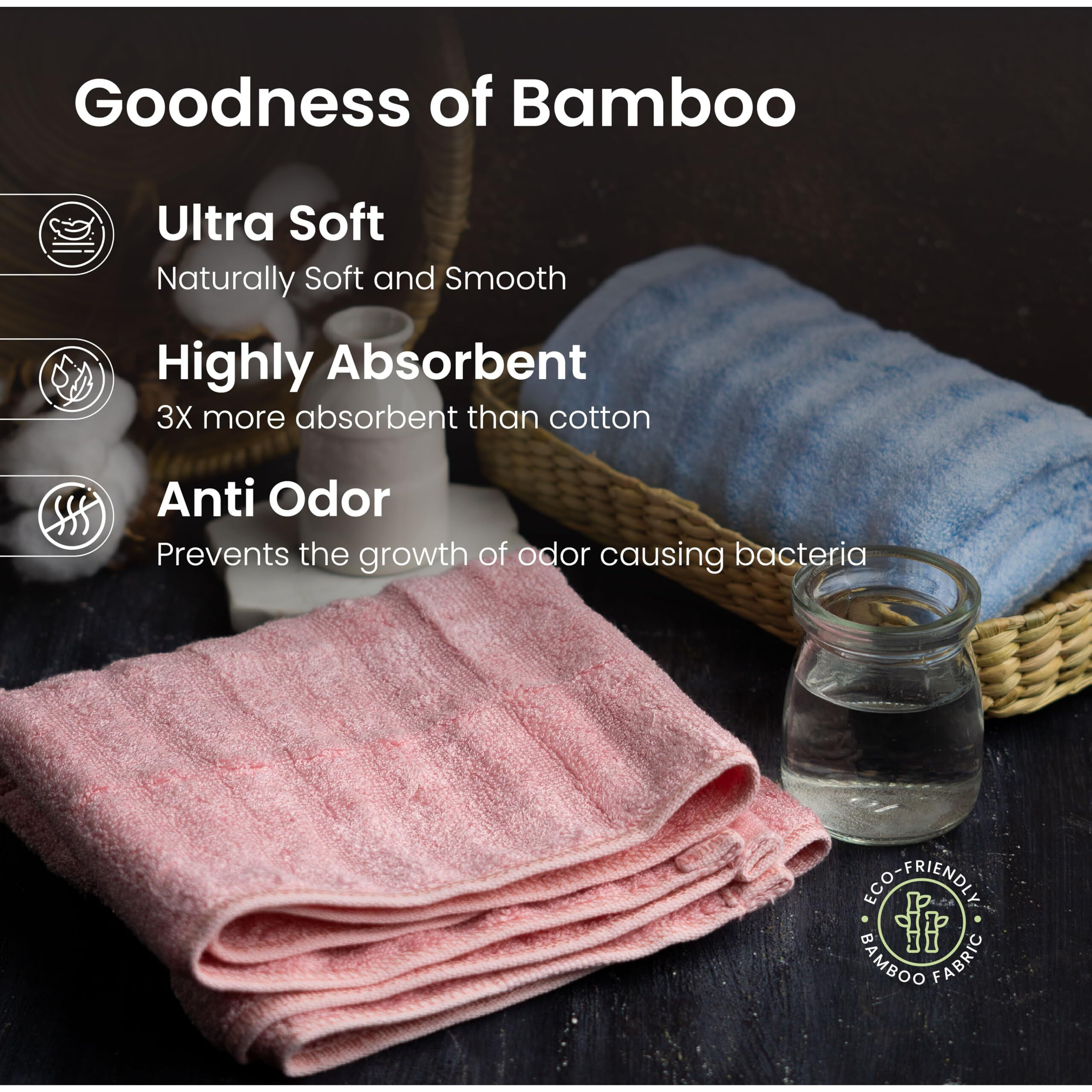 Mush Bamboo Hand Towels Set Of 6 | 100% Bamboo Gym Towel For Men/Women Workout | Ultra Soft, Absorbent & Quick Dry Towel For Gym, Travel, Sports And Yoga | 75 X 35 Cms | 600 Gsm (Sky Blue & Pink)